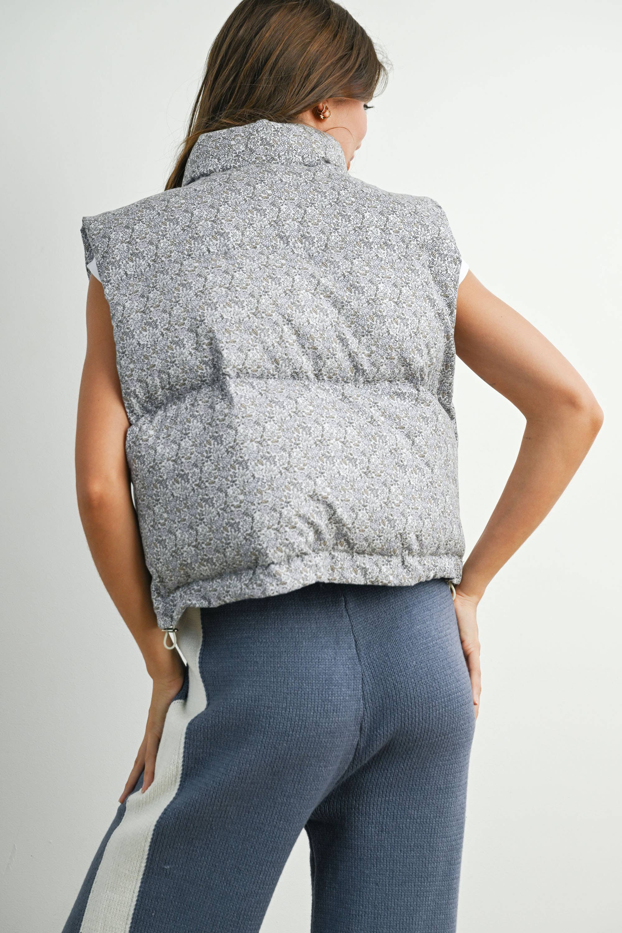 Floral Puffer Vest:Lavender