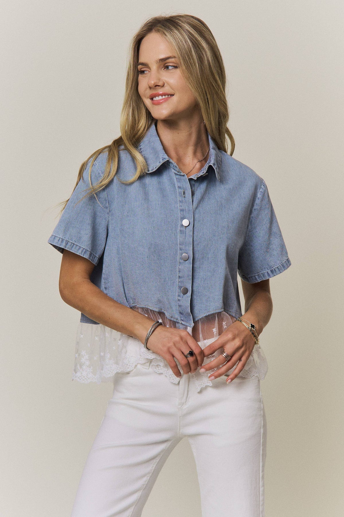 Denim & Lace Top