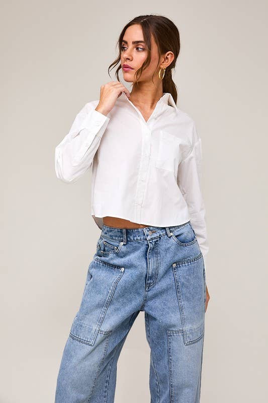 Long Sleeve Poplin Shirt: White