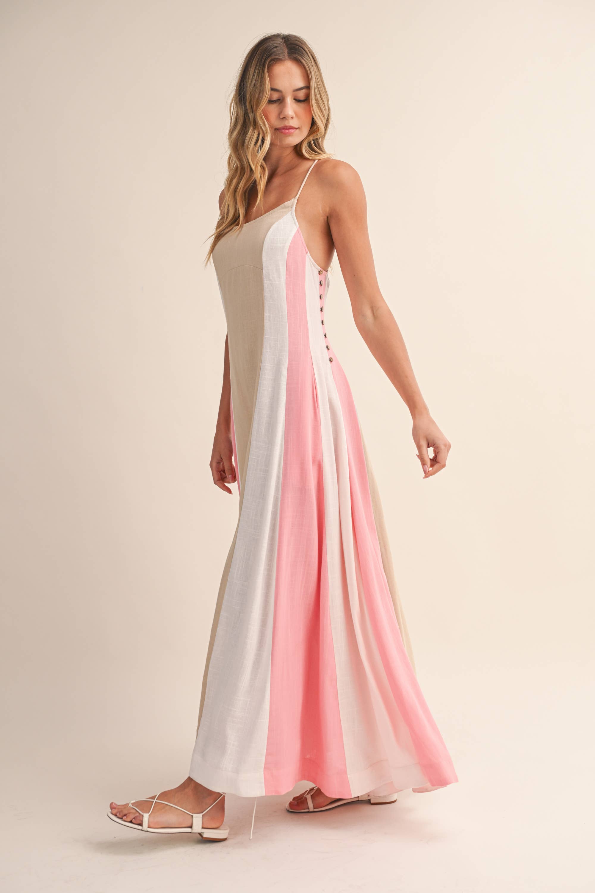 Color-Block Maxi Dress: Beige