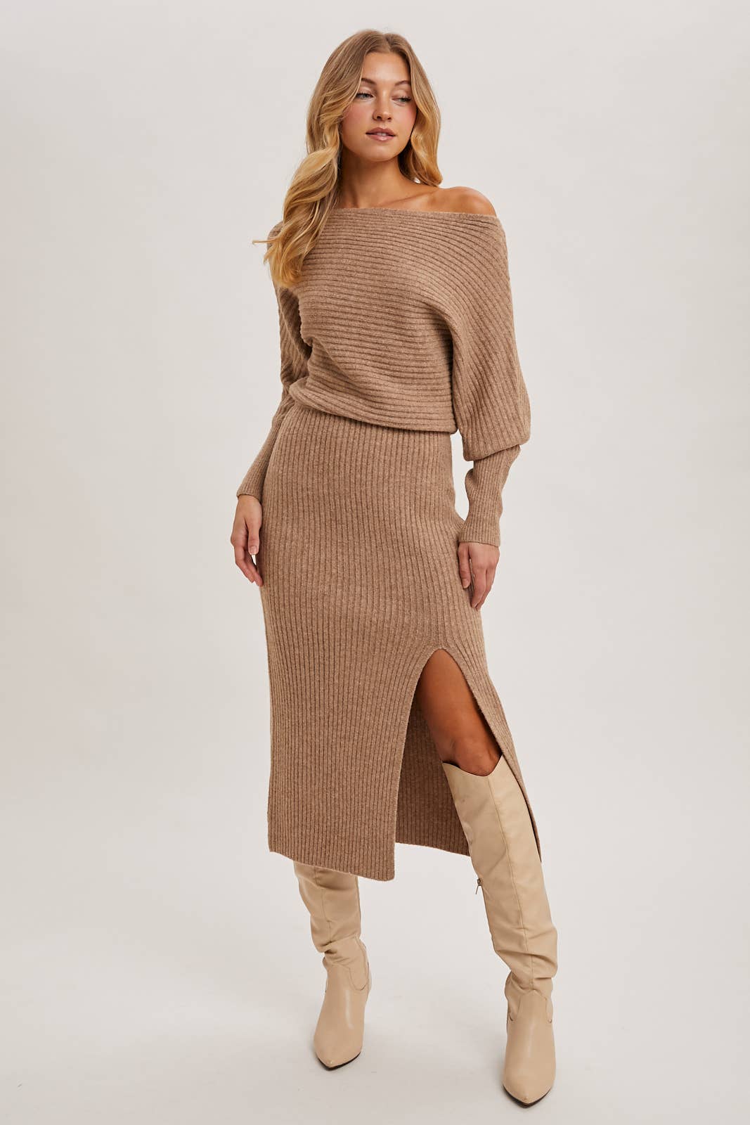 Midi Sweater Dress: Latte