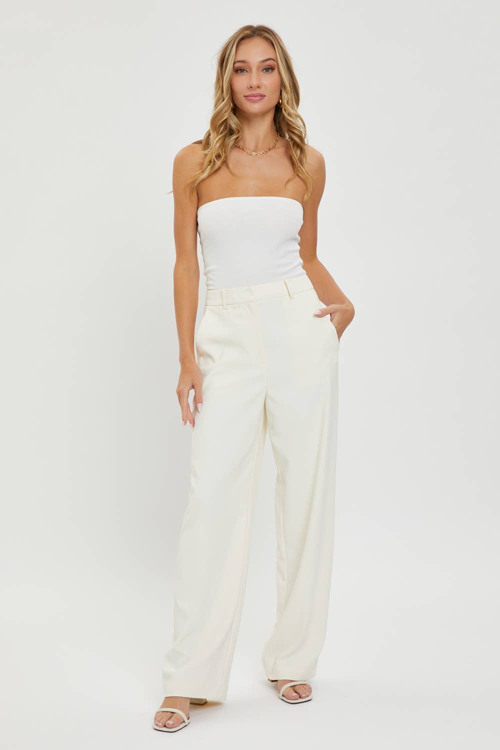 High Rise Trousers:Taupe/Grey