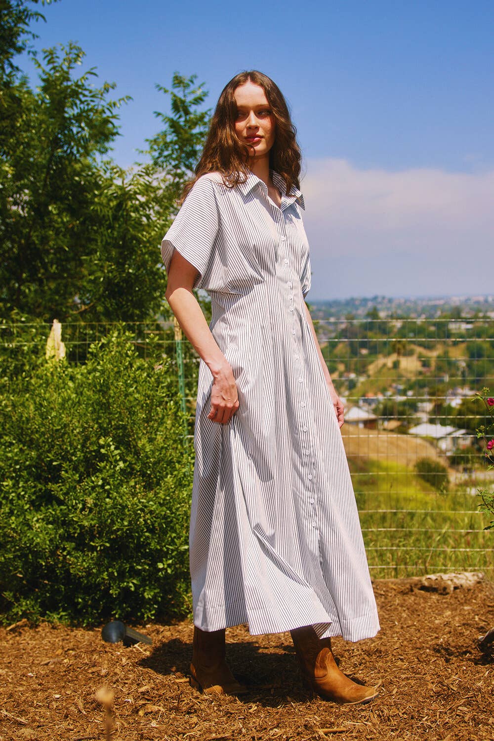 Pin-stripe Midi Dress:Ivory/Black