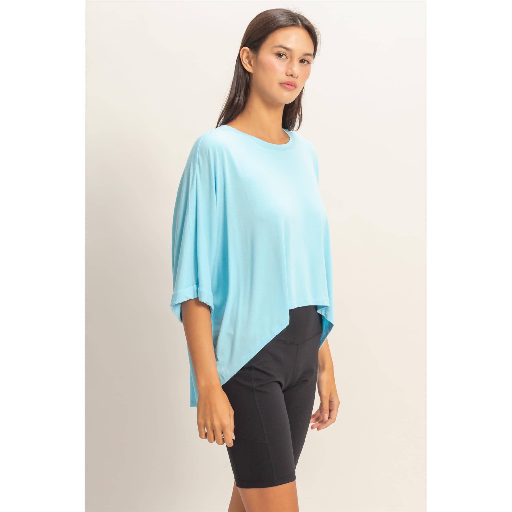 Batwing Sleeve Top: Blue