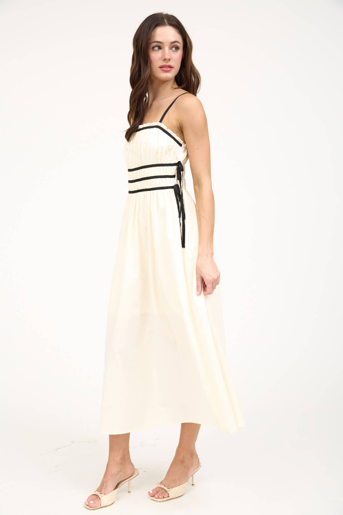 Ruched Midi Dress Cream