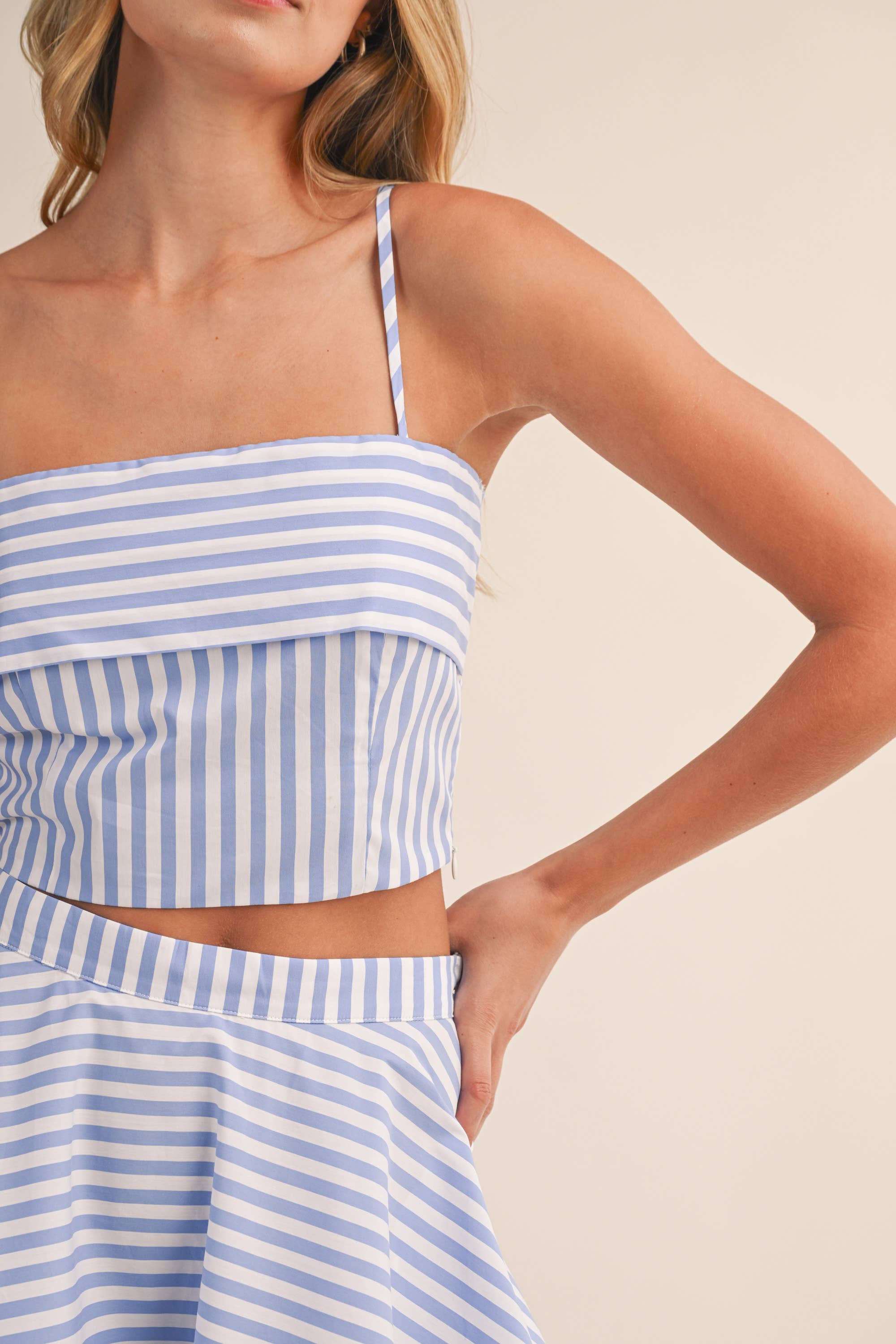 A-Line Midi Skirt Set:Chambray