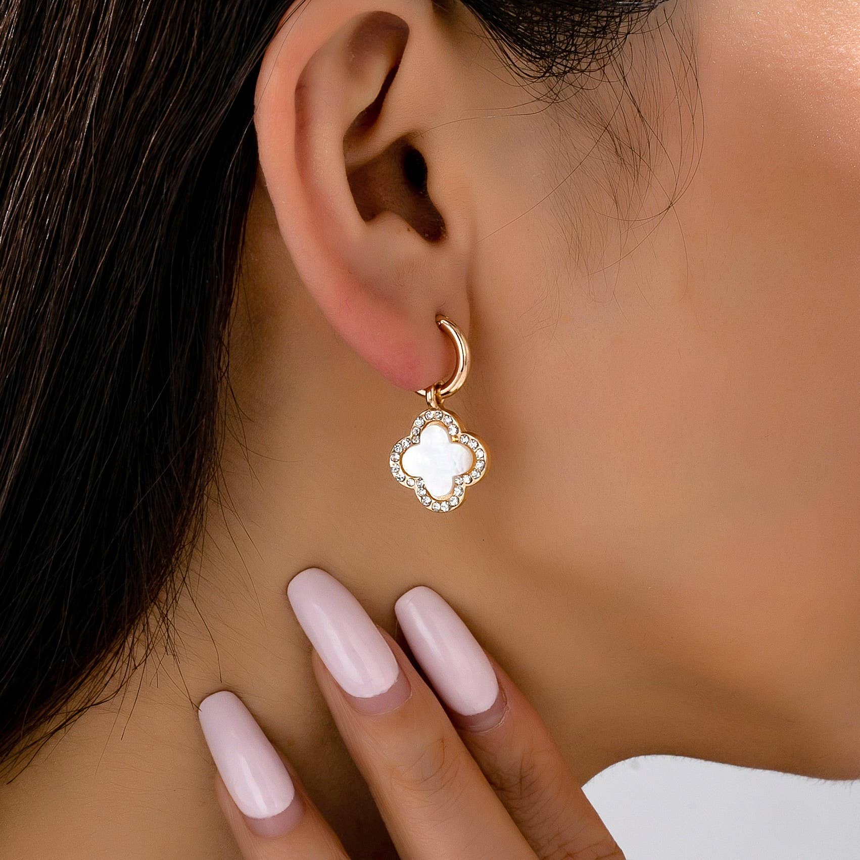 Clover Drop Hoop Earrings: Gold