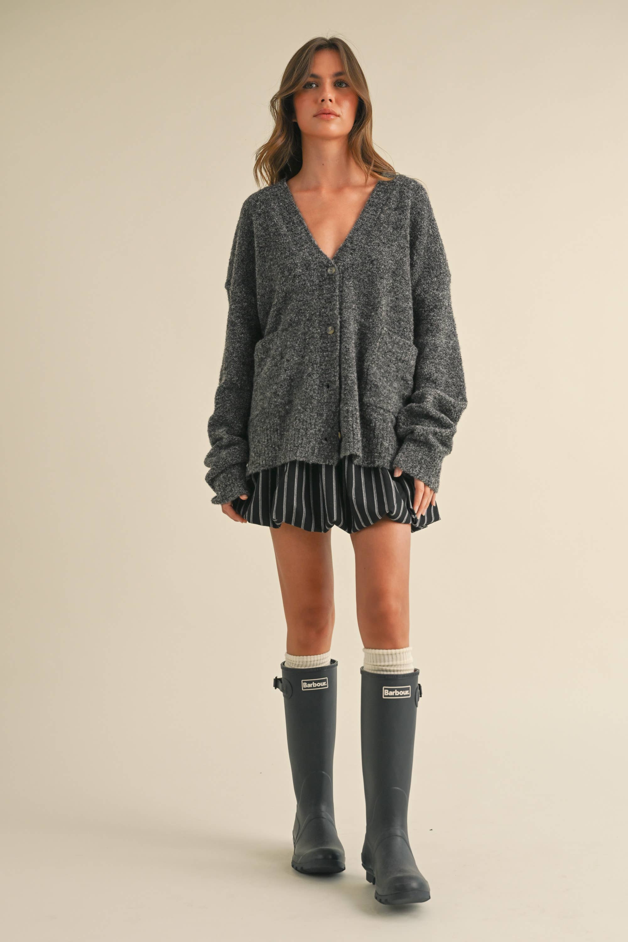 Charcoal Button Cardigan: