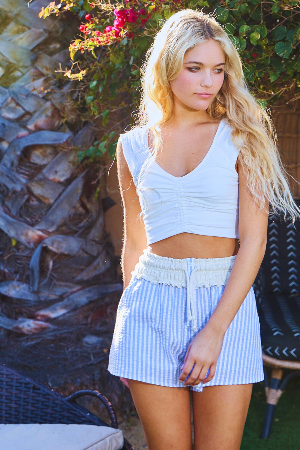 Striped Seersucker Short : Sky blue