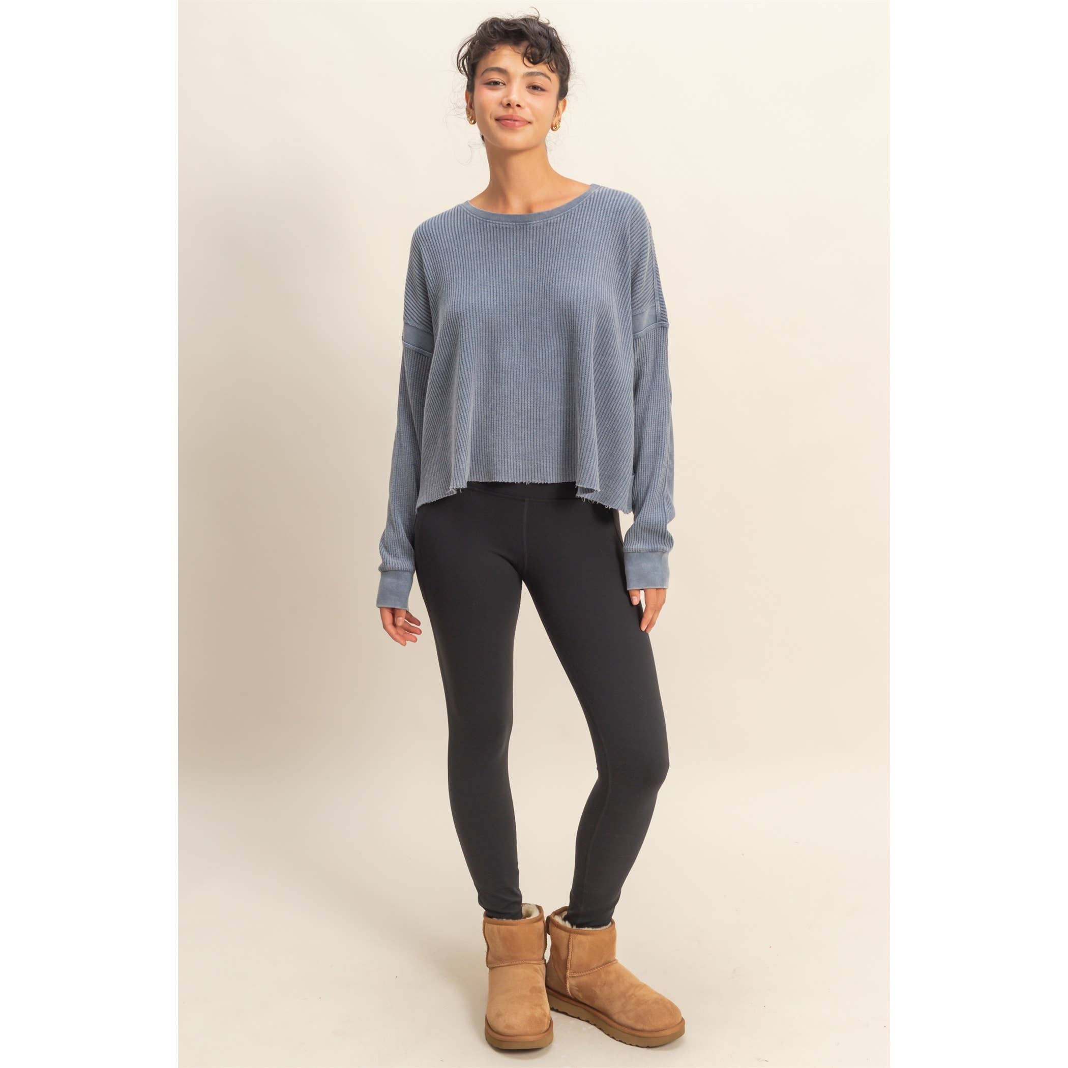 Open Back Knit Top: Dusty Navy