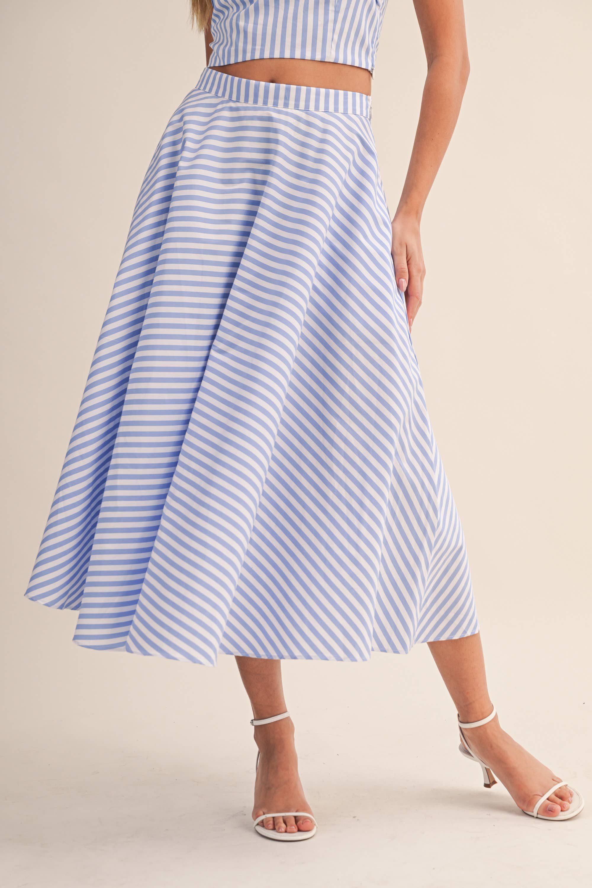A-Line Midi Skirt Set:Chambray