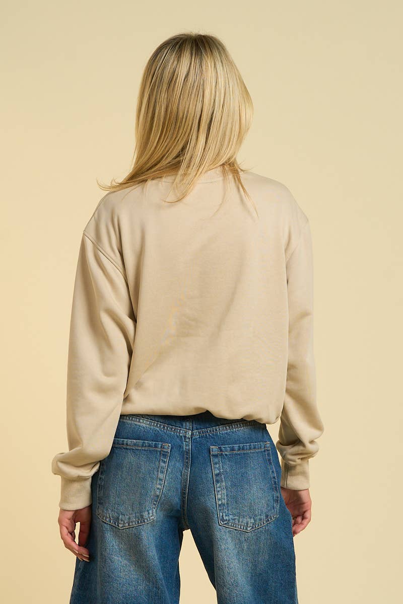 Cropped Crewneck Sweatshirt: Taupe