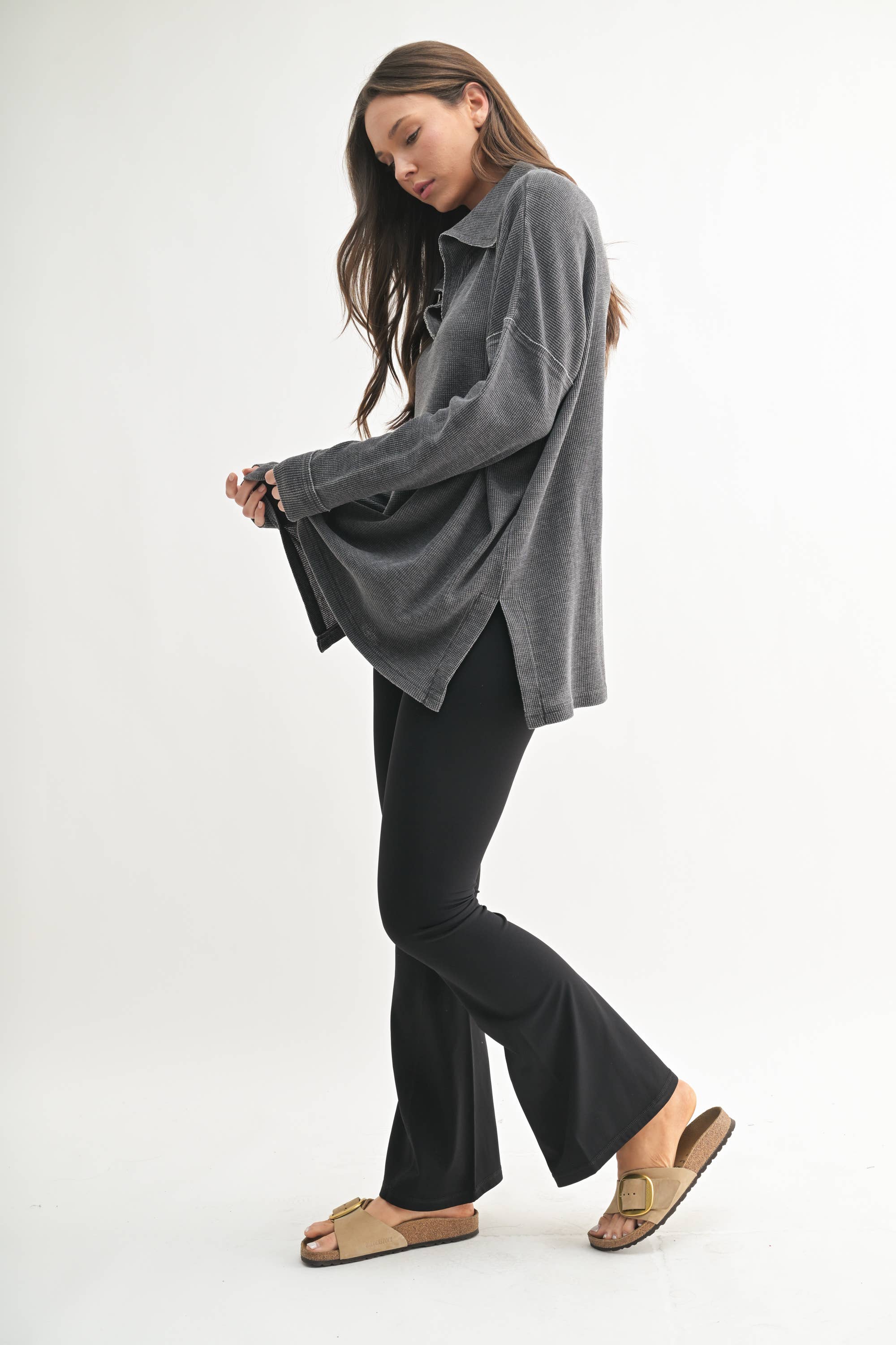 Waffle Knit Oversized:Black