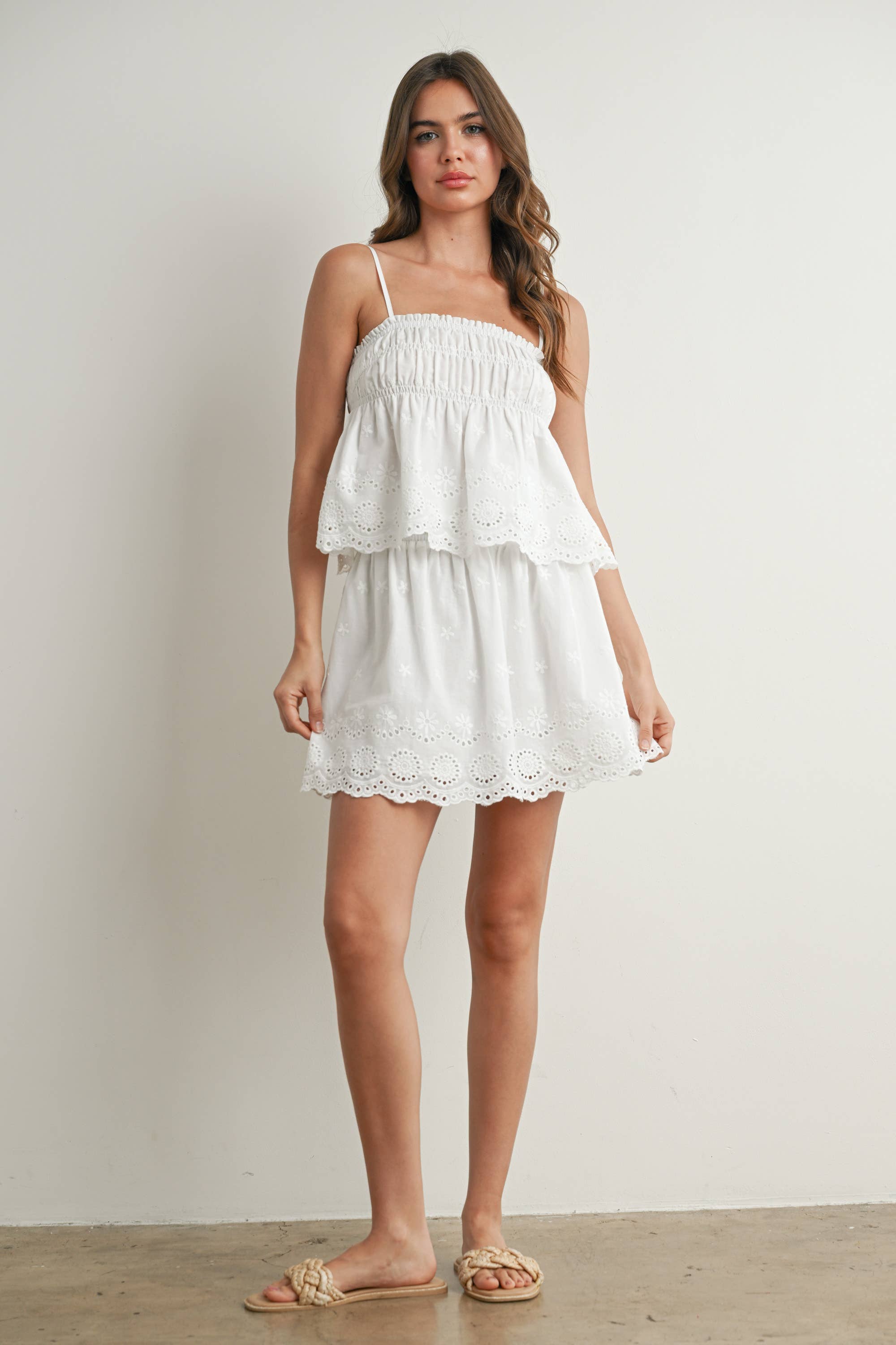 Ruffle Smocked Skirt: White