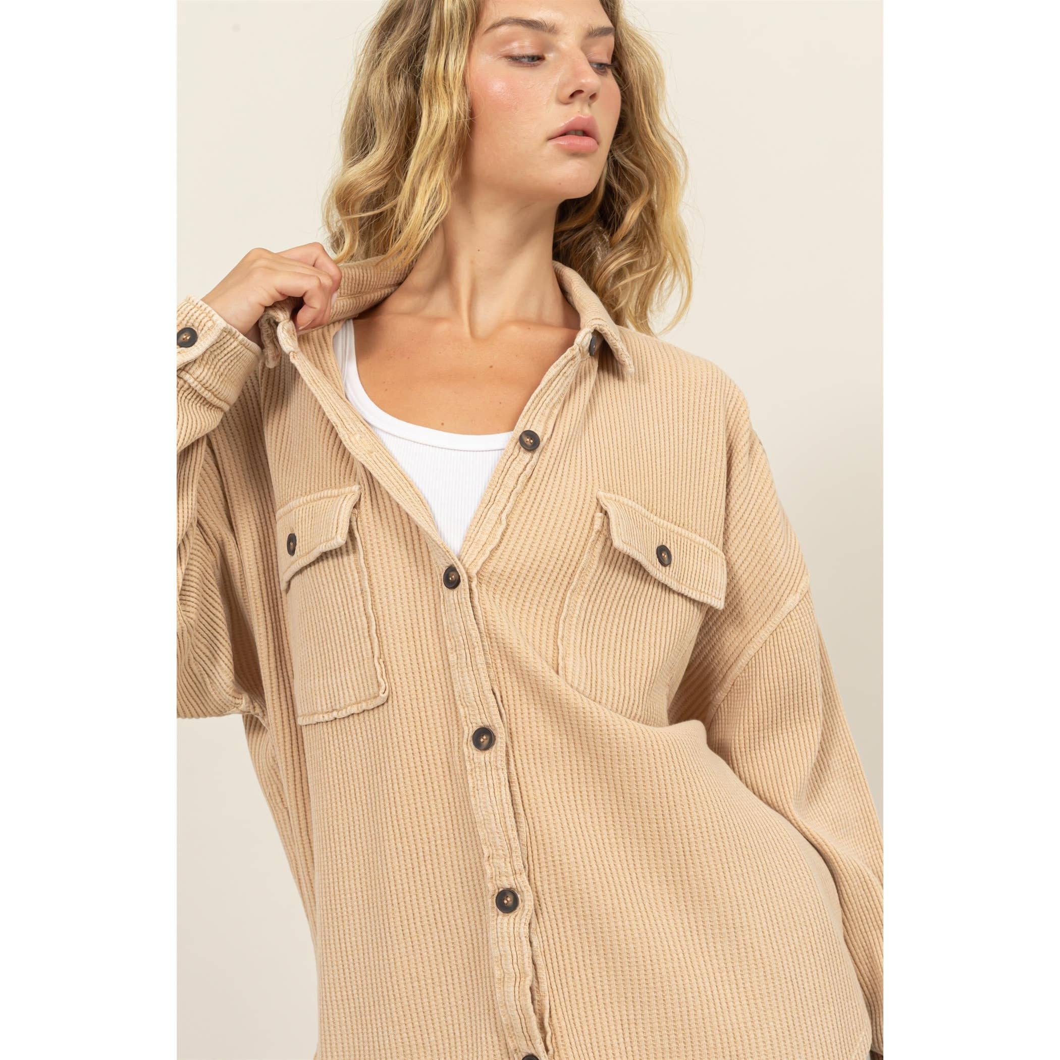 Waffle Shacket: Gray Blue