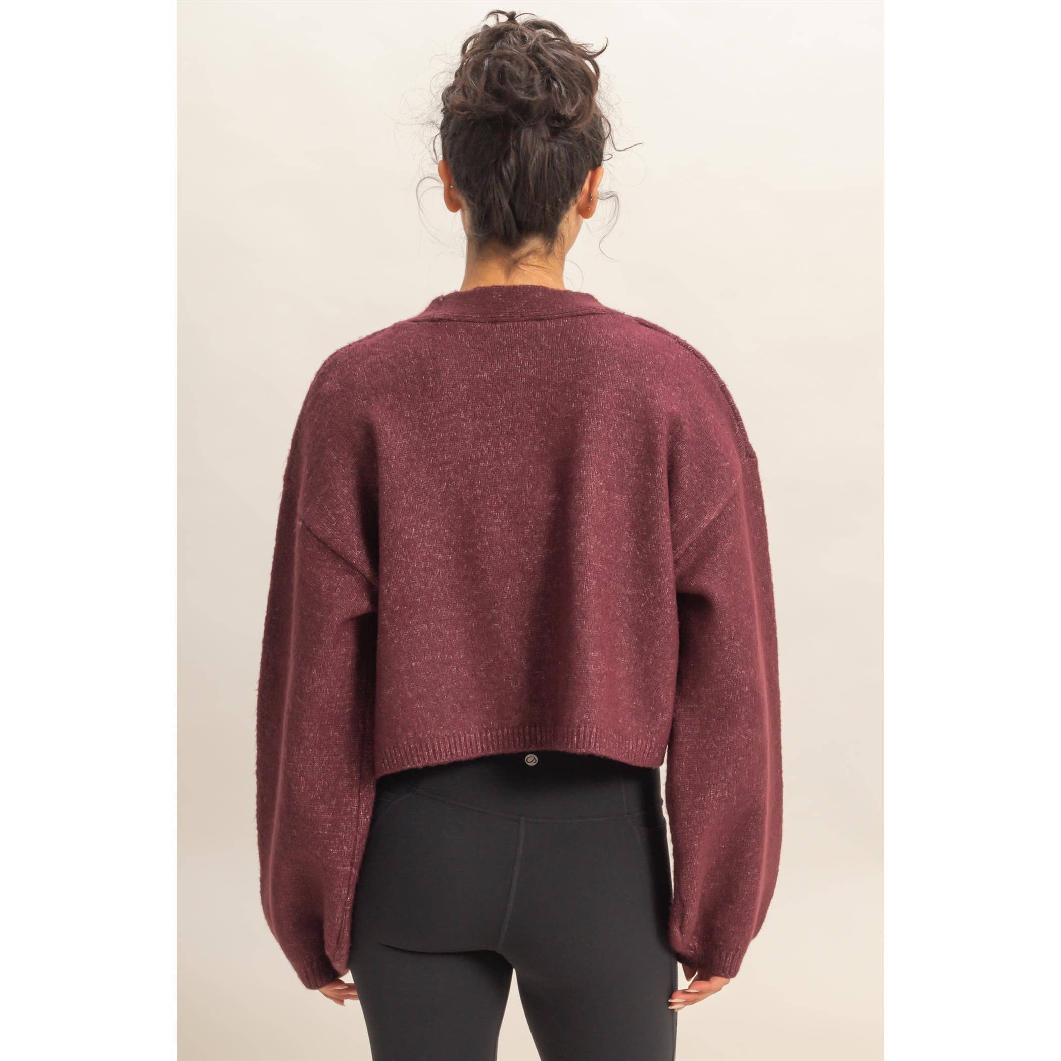 Open Front Cardigan Sweater: Dk.Cherry