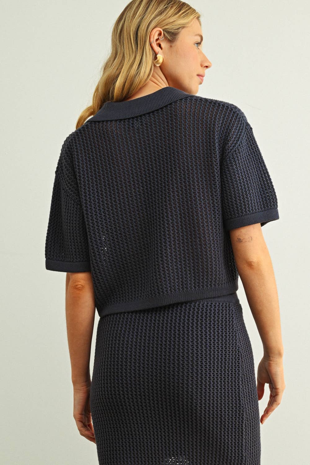 Crochet Collar Top: Navy
