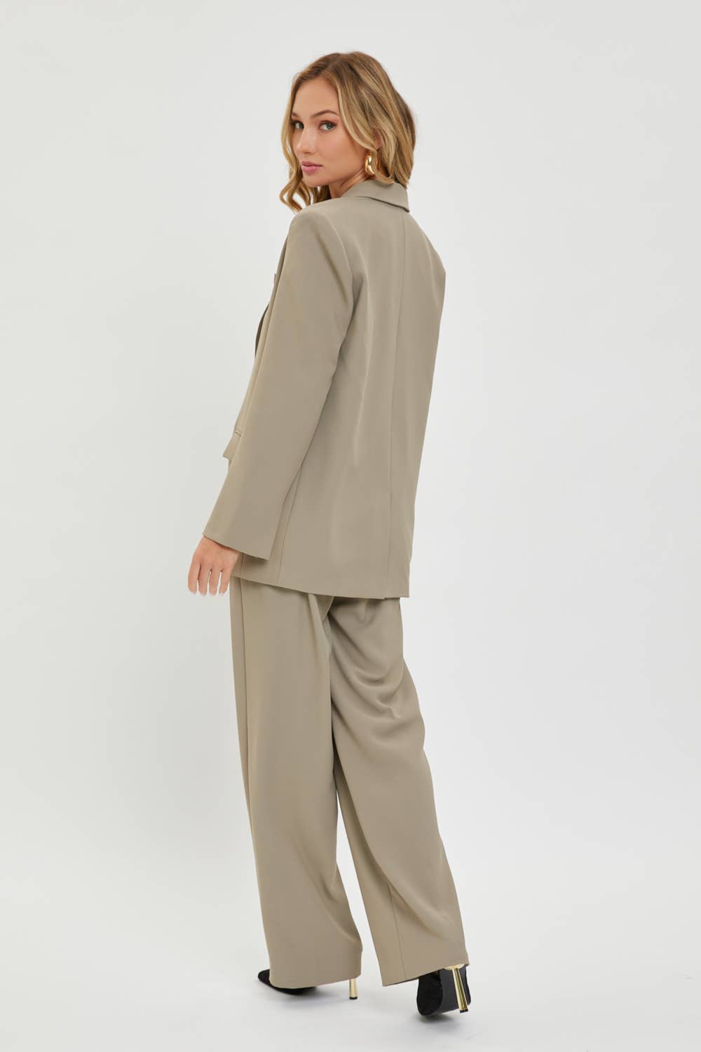 High Rise Trousers:Taupe/Grey