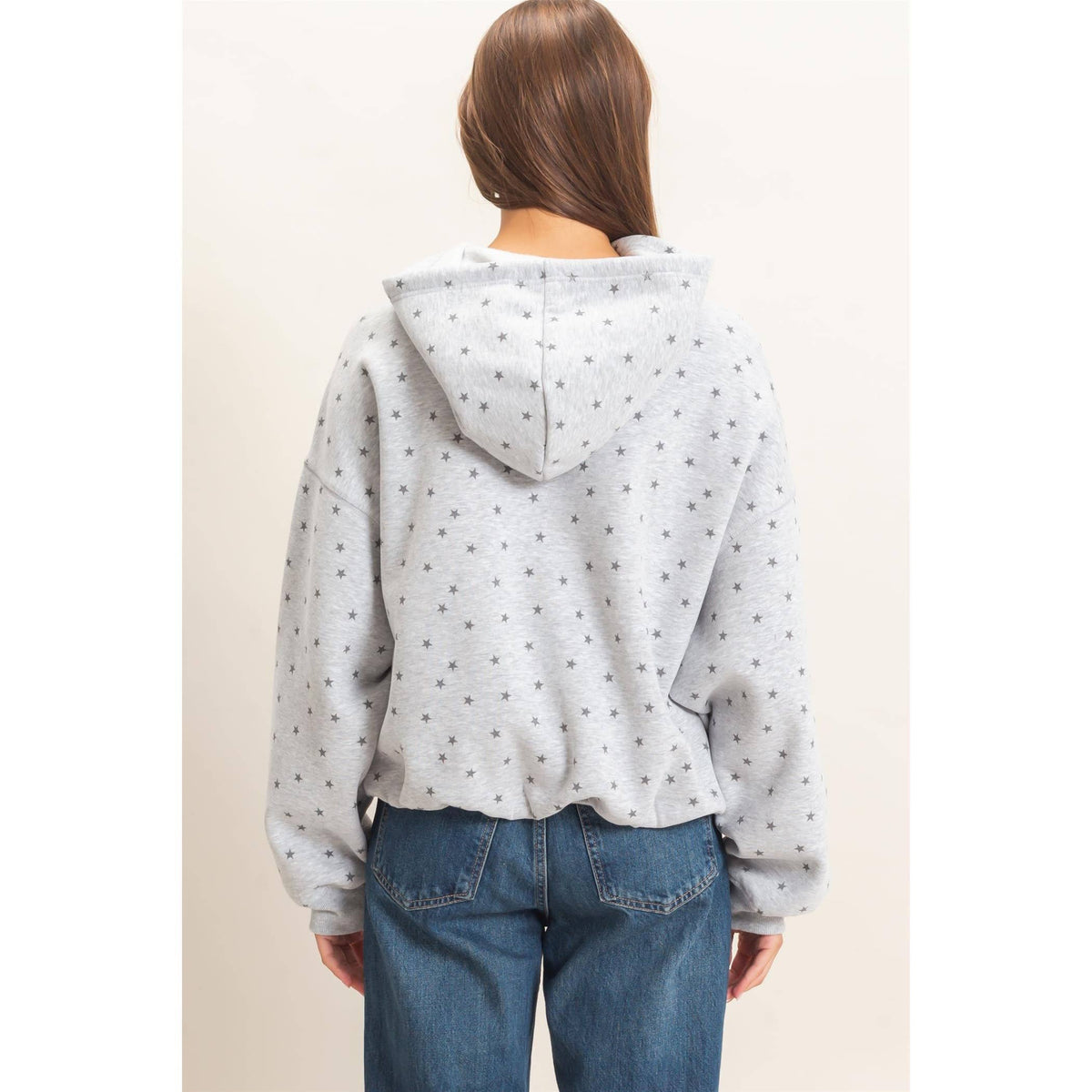 Star Print Bubble Hoodie: H. Gray