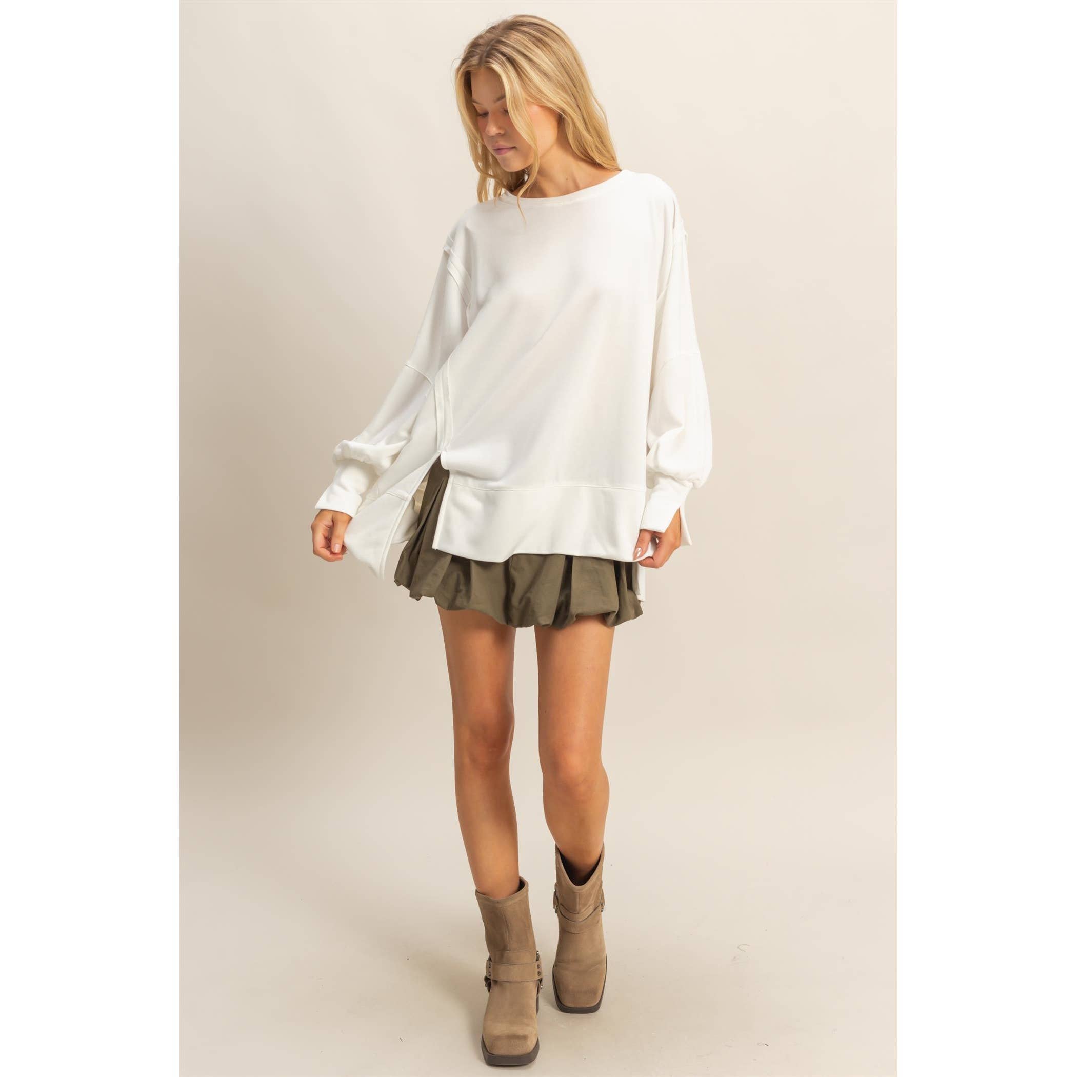 Unique Cuff Top: Ivory