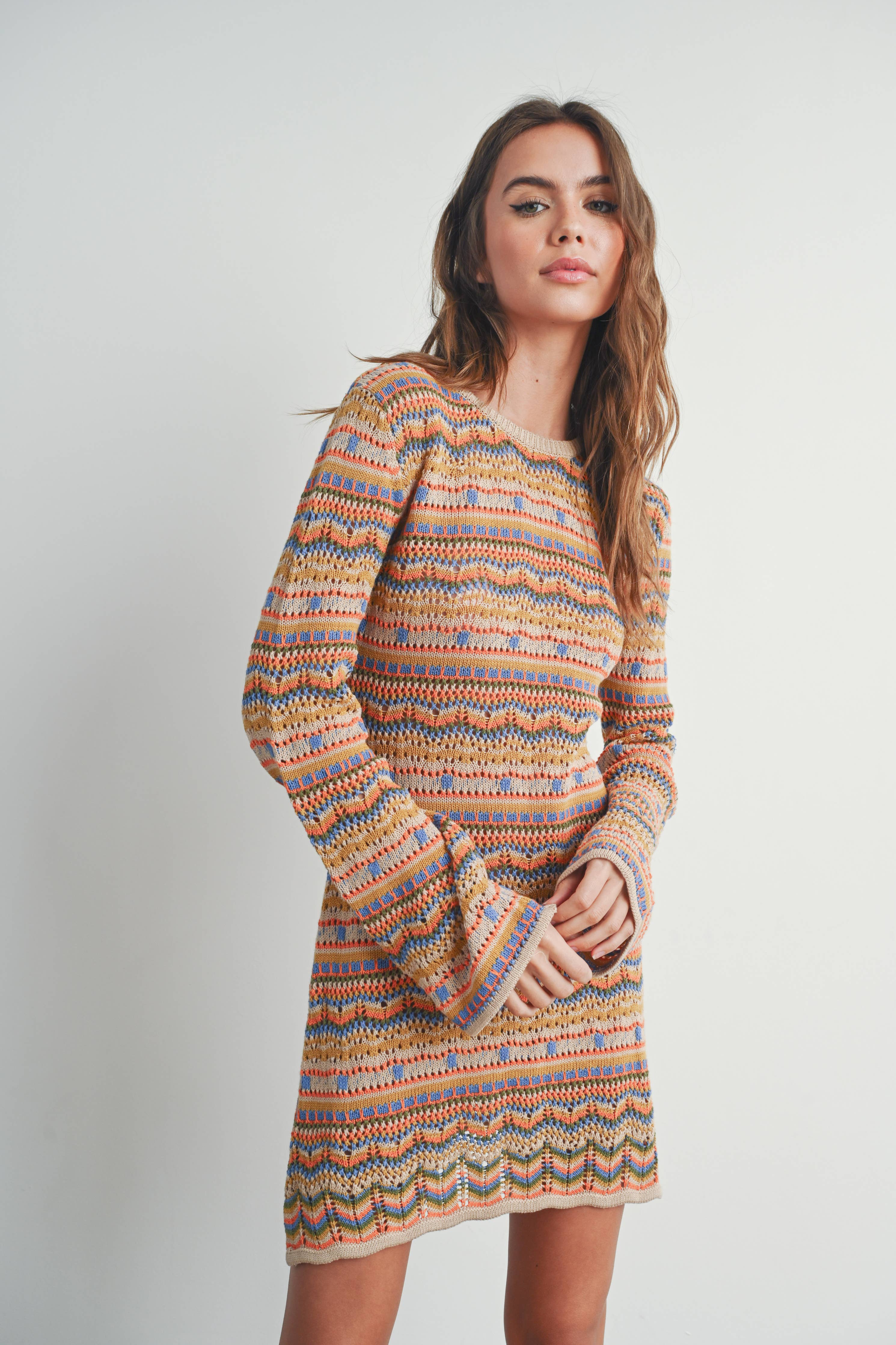Multicolored Sweater Dress:Mauve