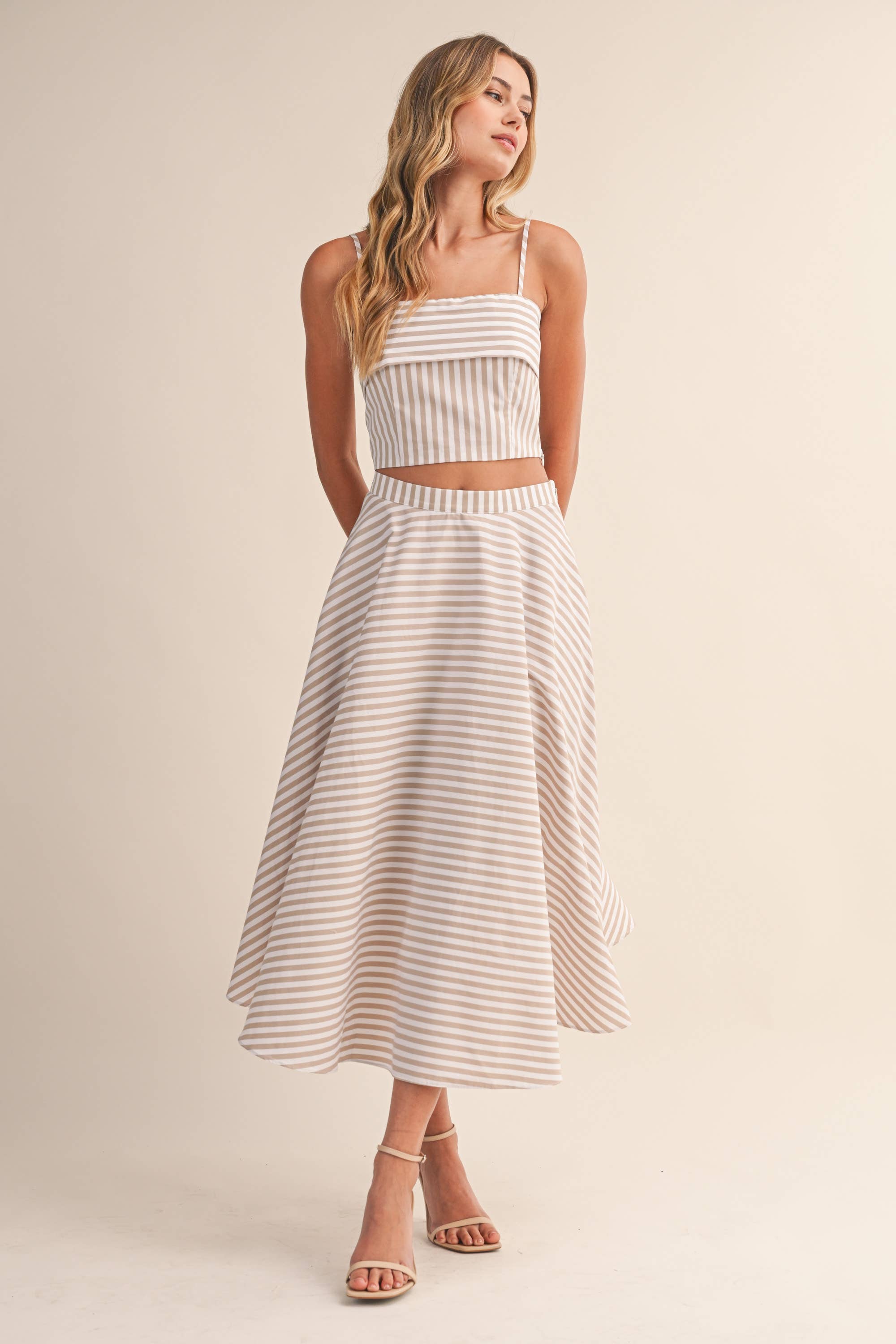 A-Line Midi Skirt Set: Beige