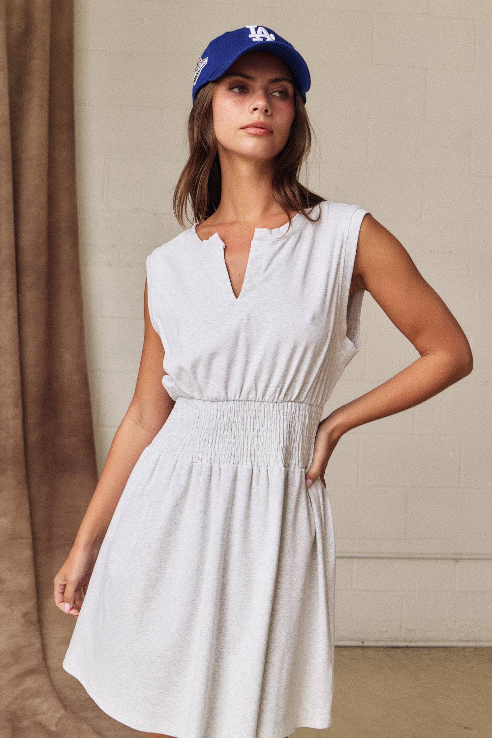 Sculpted Shoulder Mini Dress: White