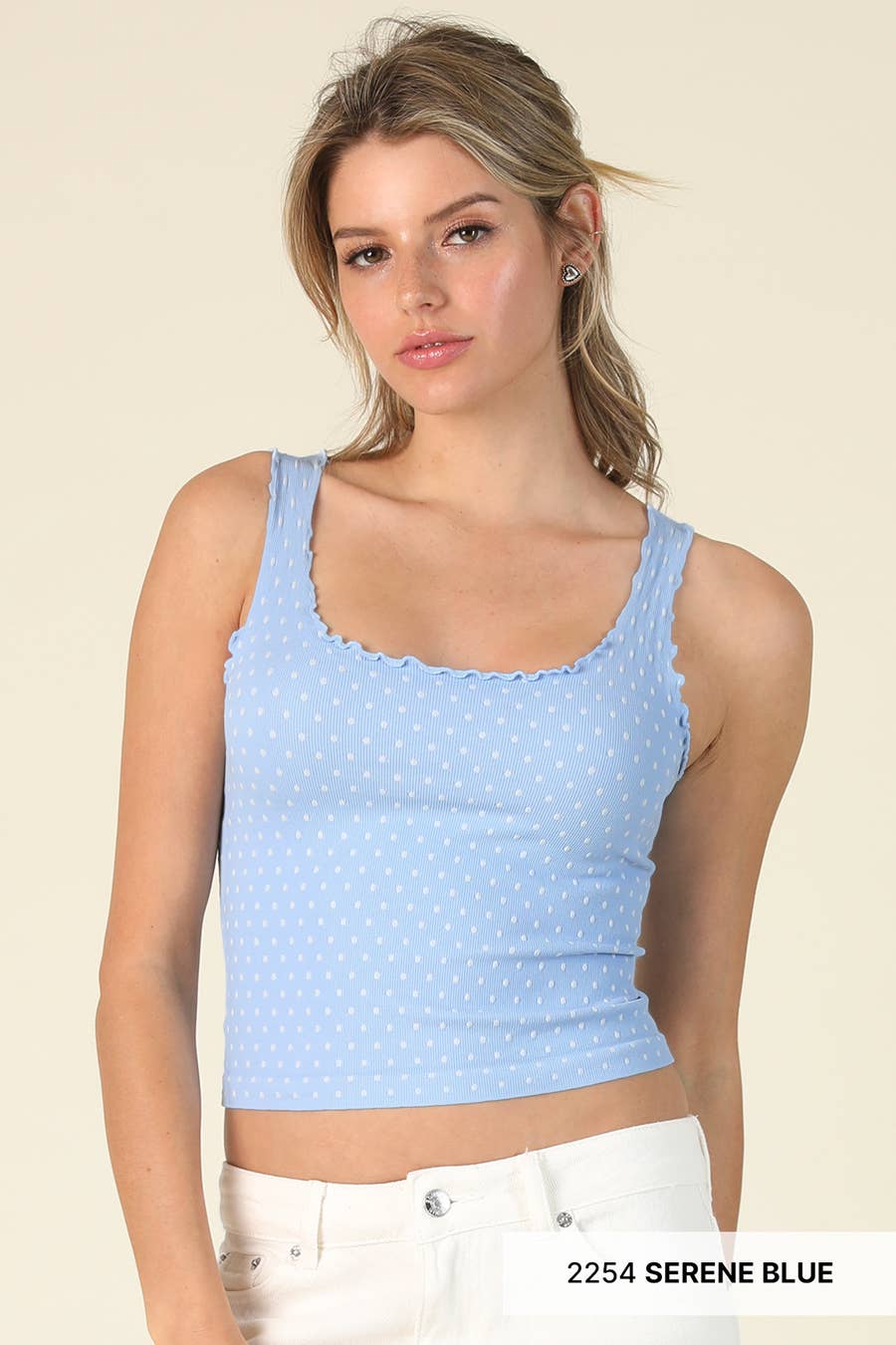Polka Dot Edge Top: Serene Blue