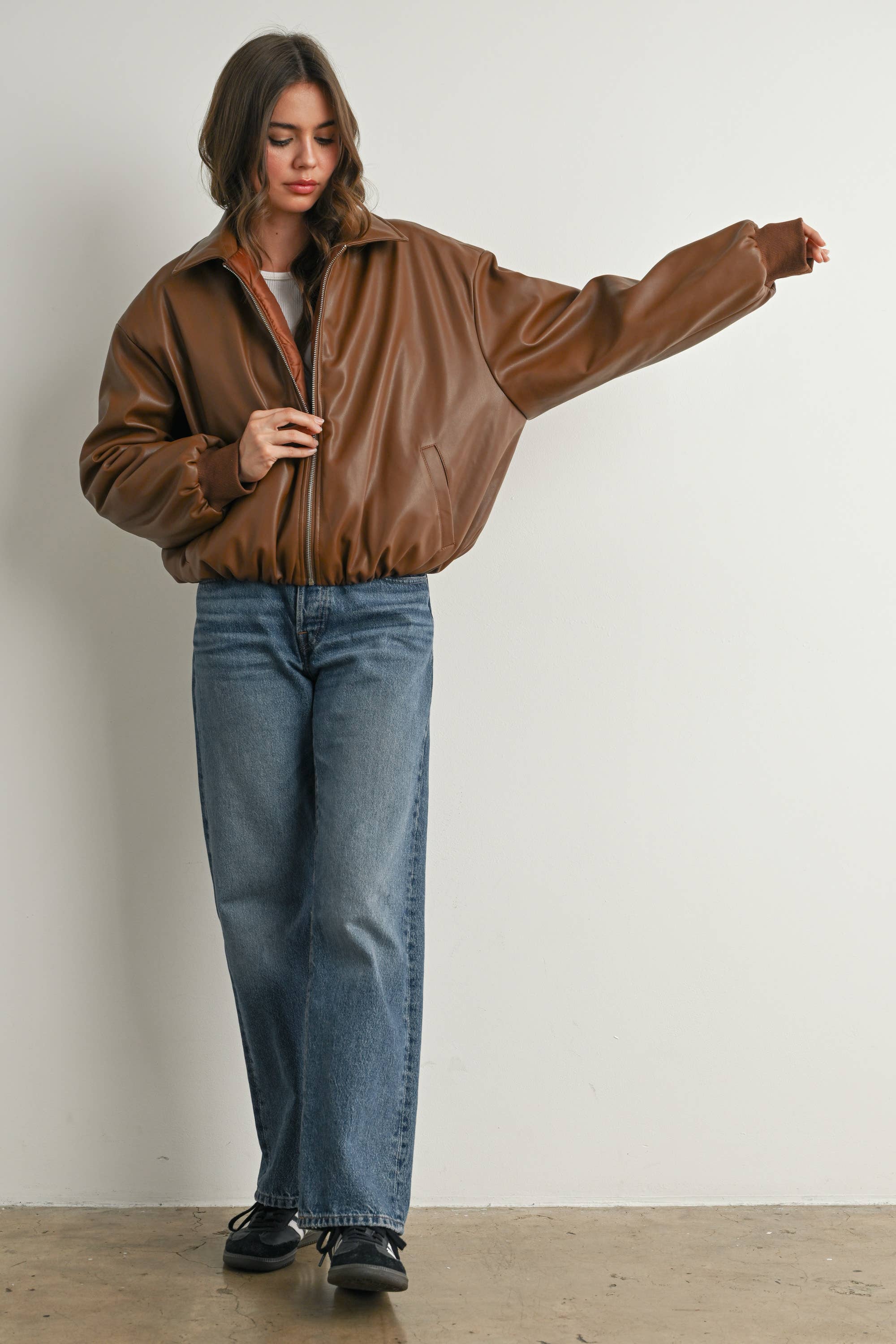 Zip-Up Bomber Jacket: Brown