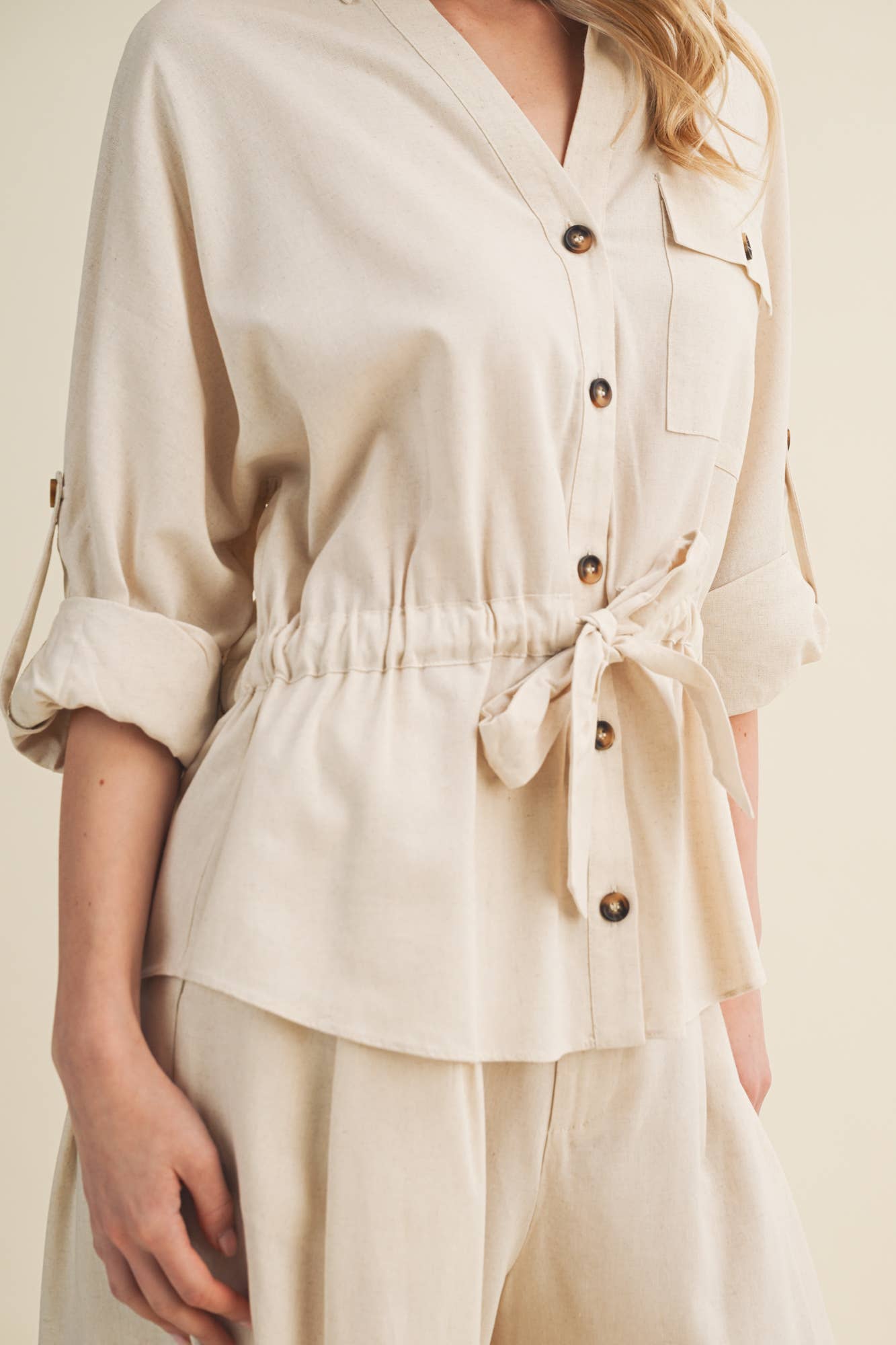 Utility Pocket Blouse: Oatmeal