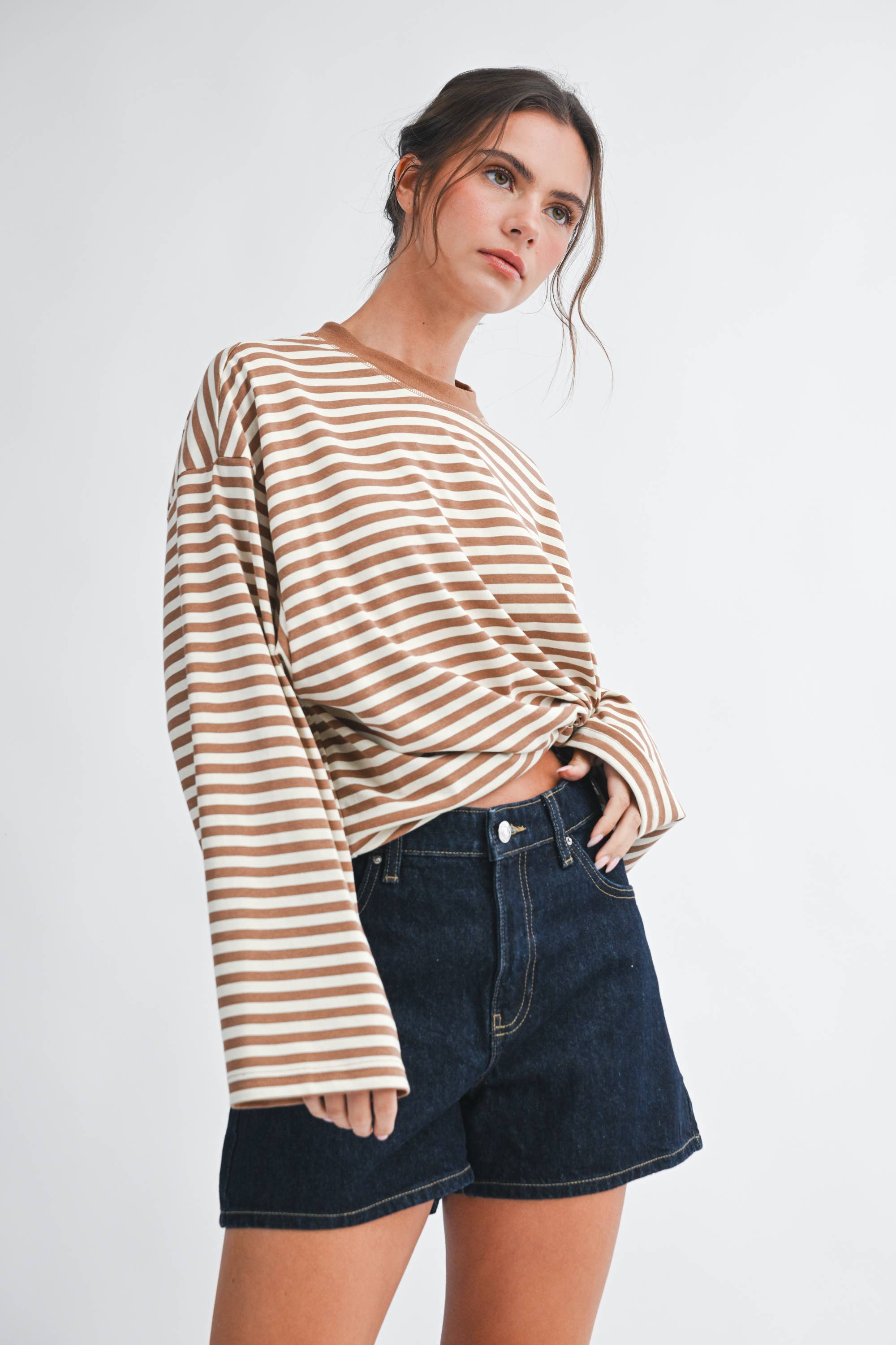 Oversized Stripe Top: Latte