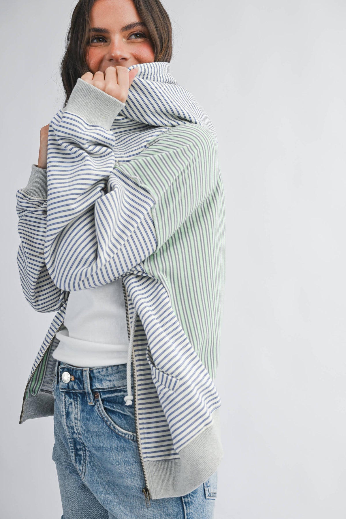 Striped Zip Hoodie: Blue