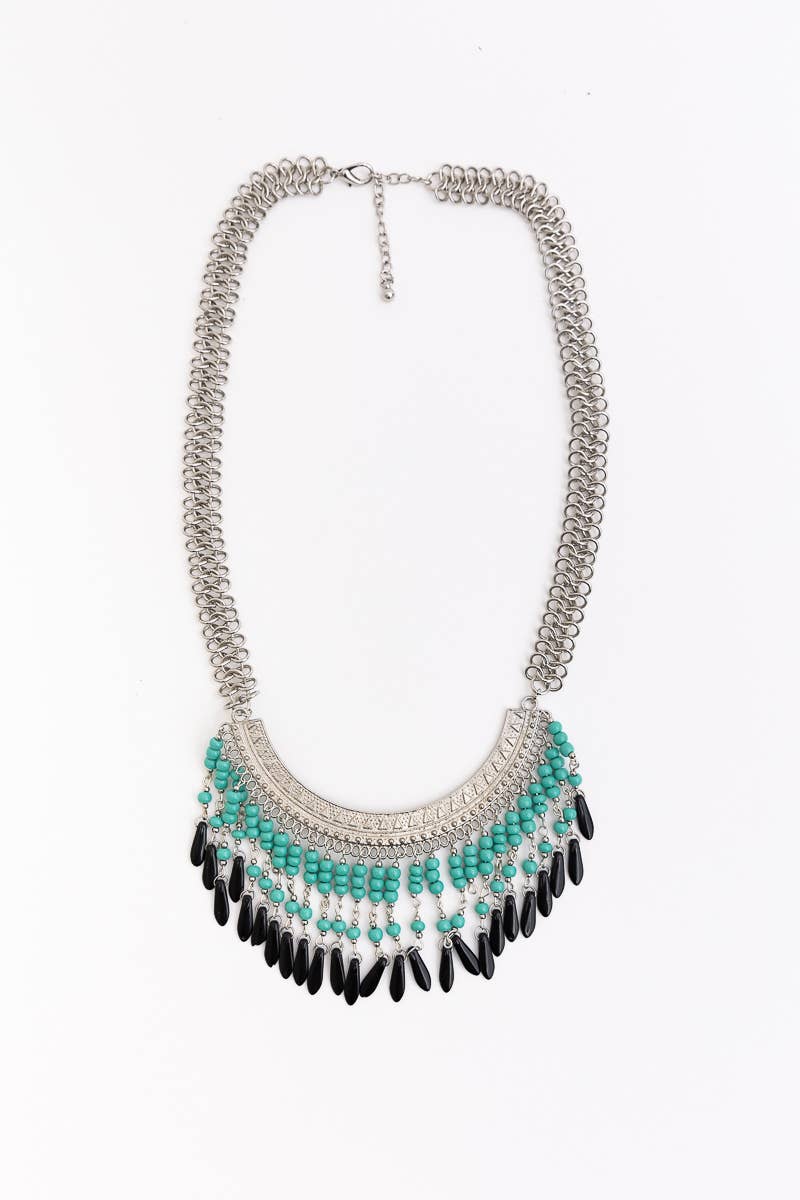 Turquoise Bohemian Fringe Bib Necklace