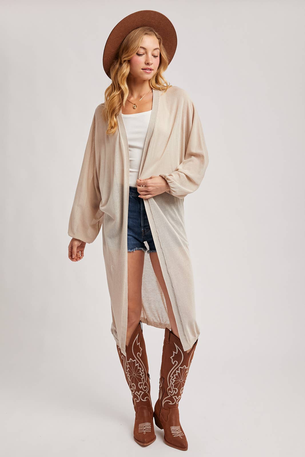 Sheer Knit Cardigan: Oatmeal