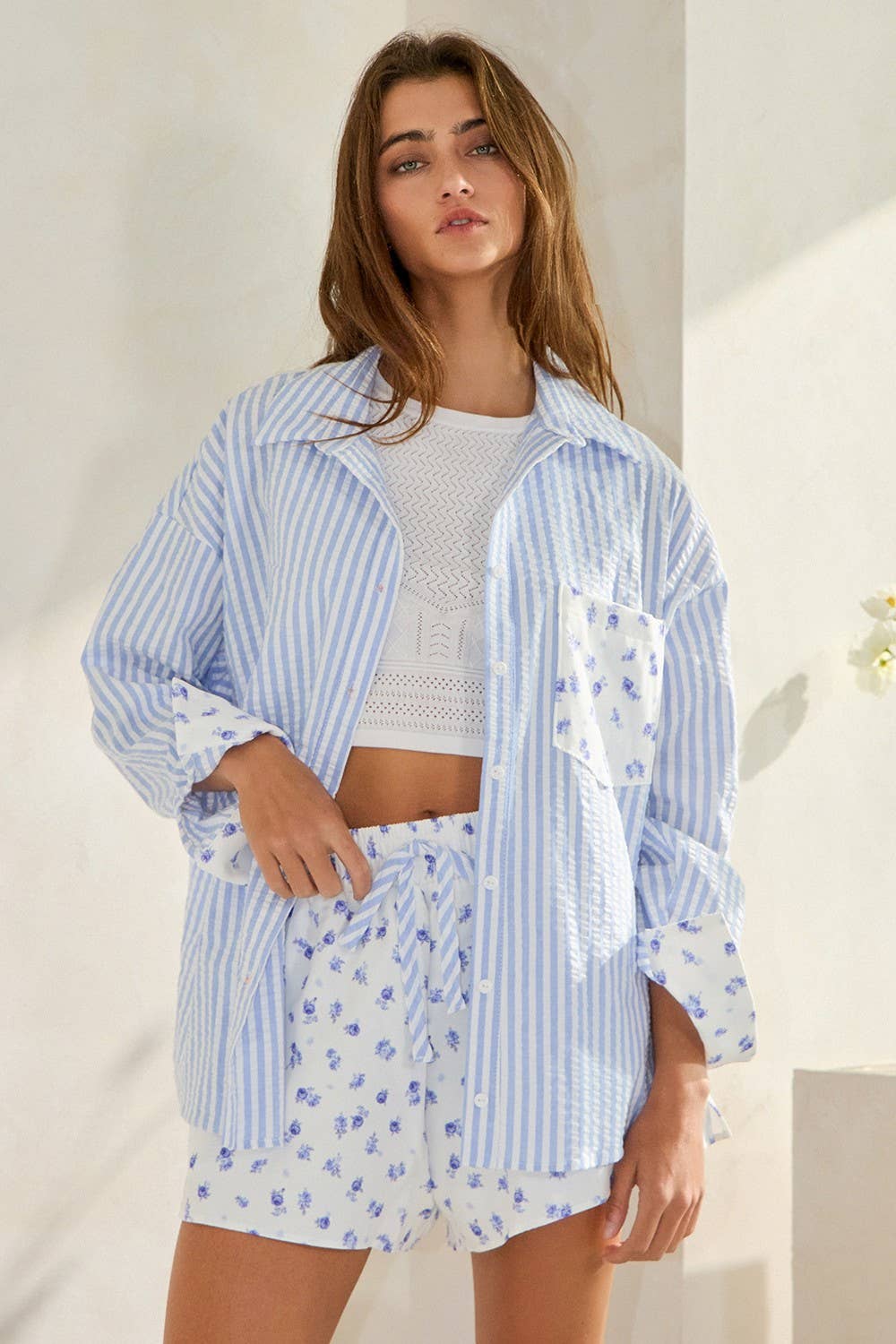 Floral Button-Down Set: Ivory