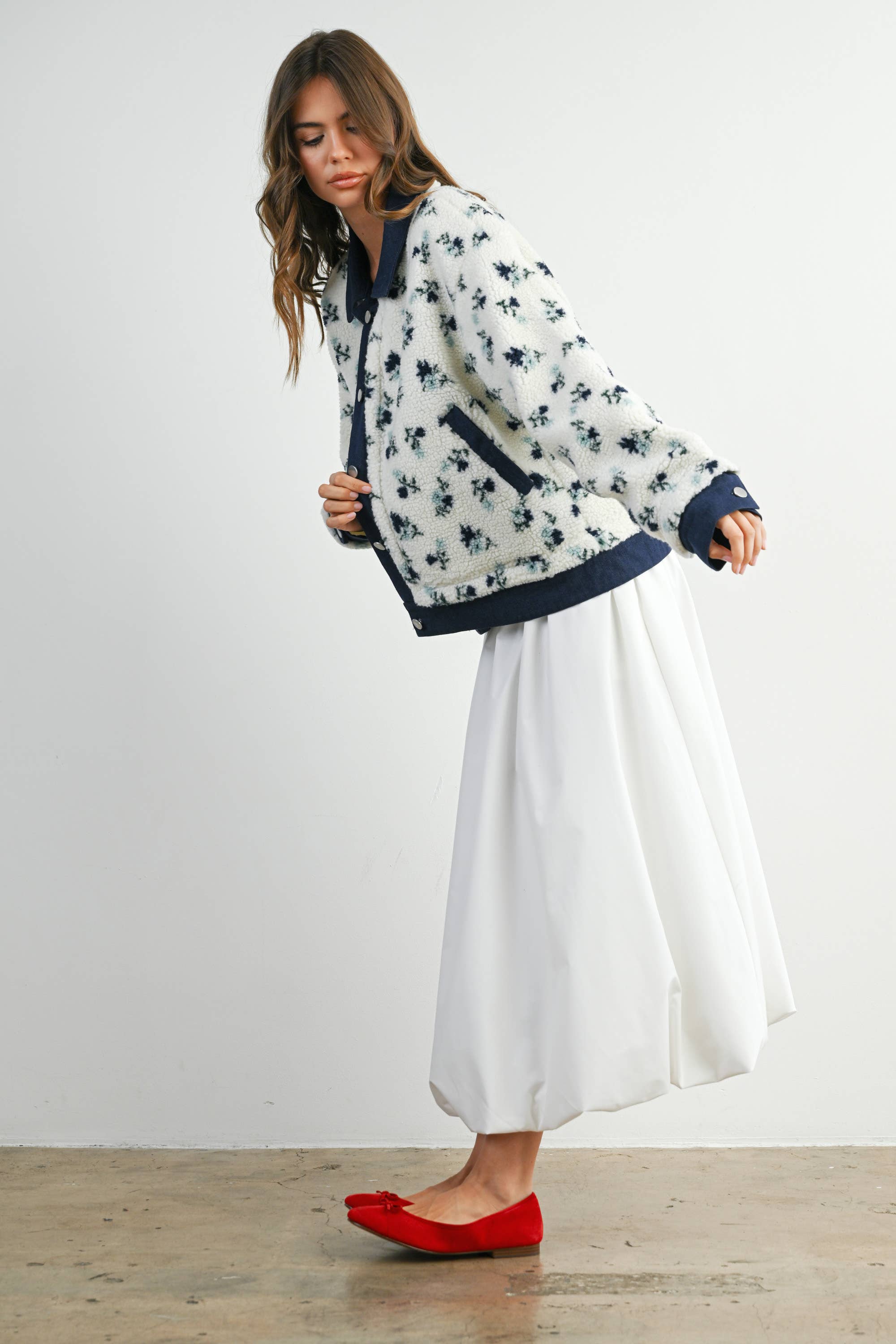 Floral Button-Down Jacket - Navy