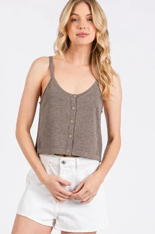Button Front Sweater Cami: Mocha