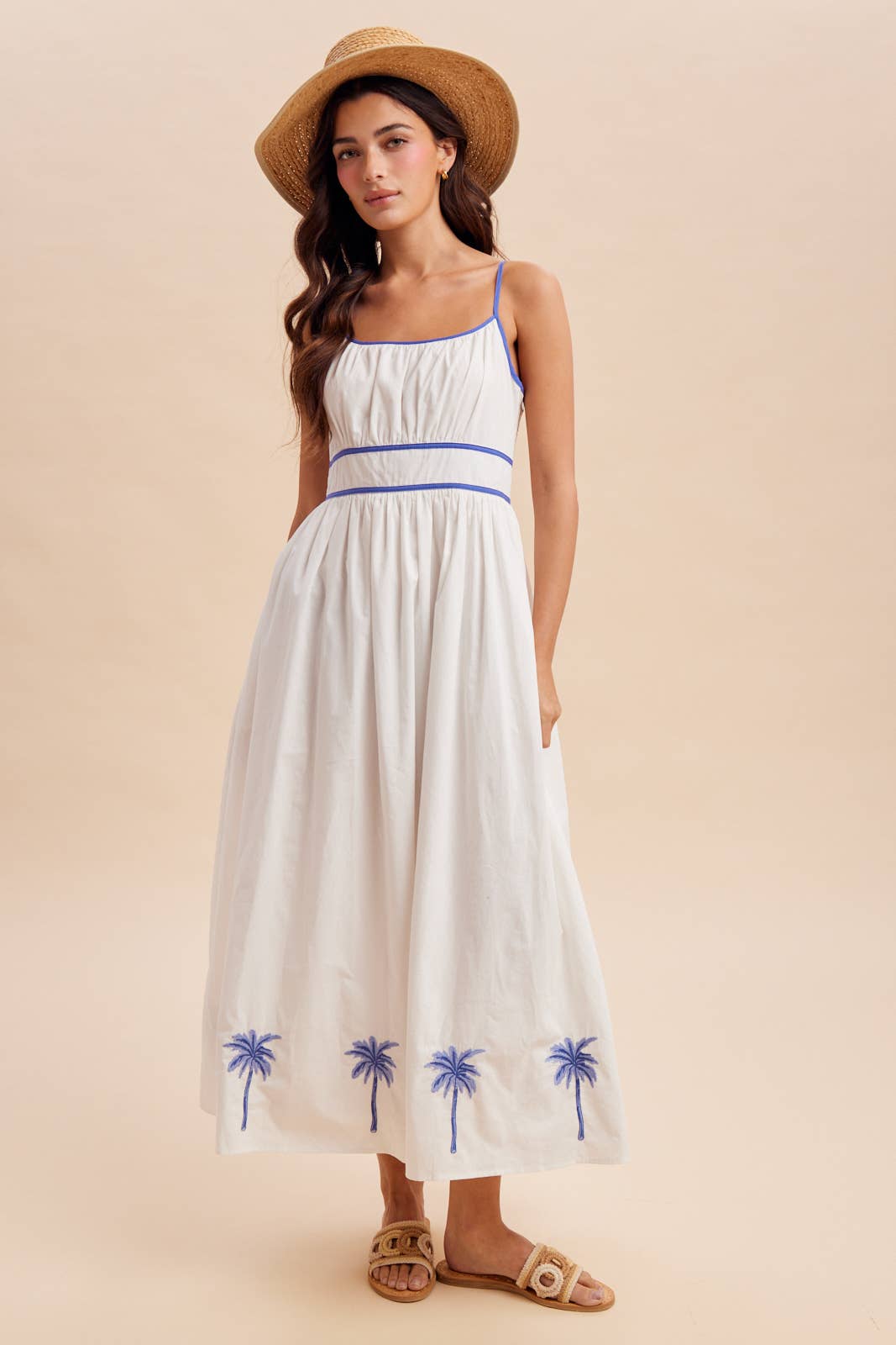 Blue Palm Maxi Dress: Off White