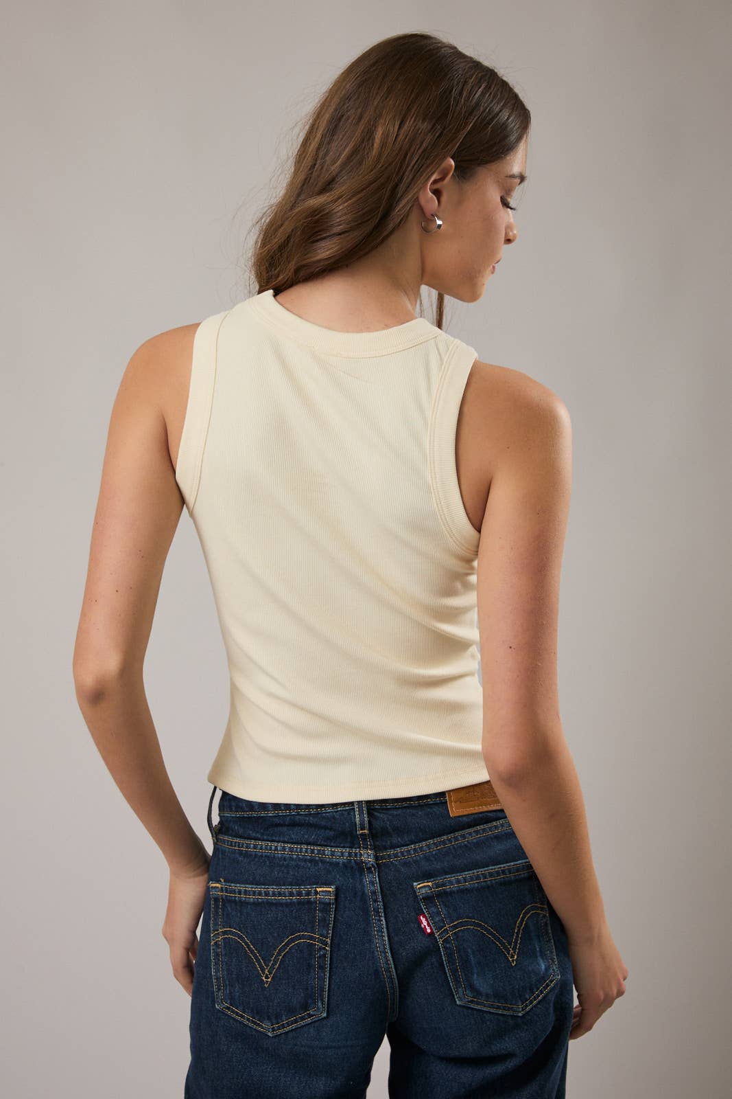 Sleeveless Rib Top: Cream