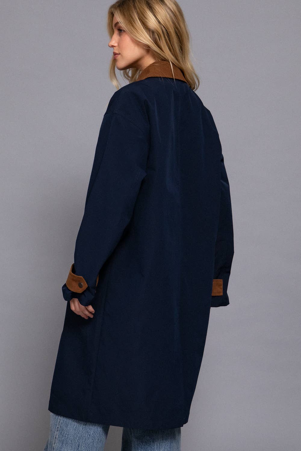 Contrast Collar Trench Coat: Navy