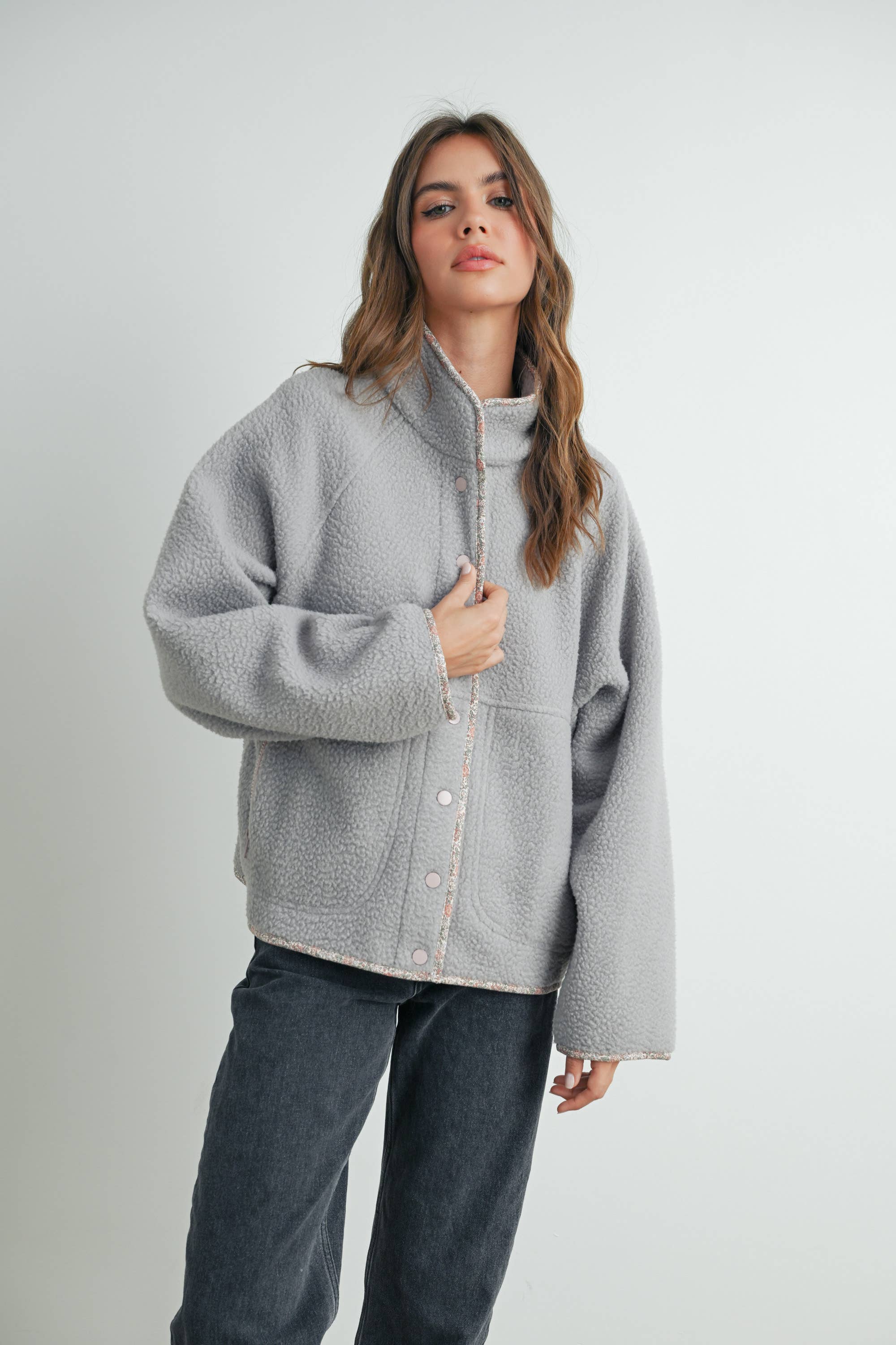 Fall Cozy Sherpa Fleece Jacket: Grey