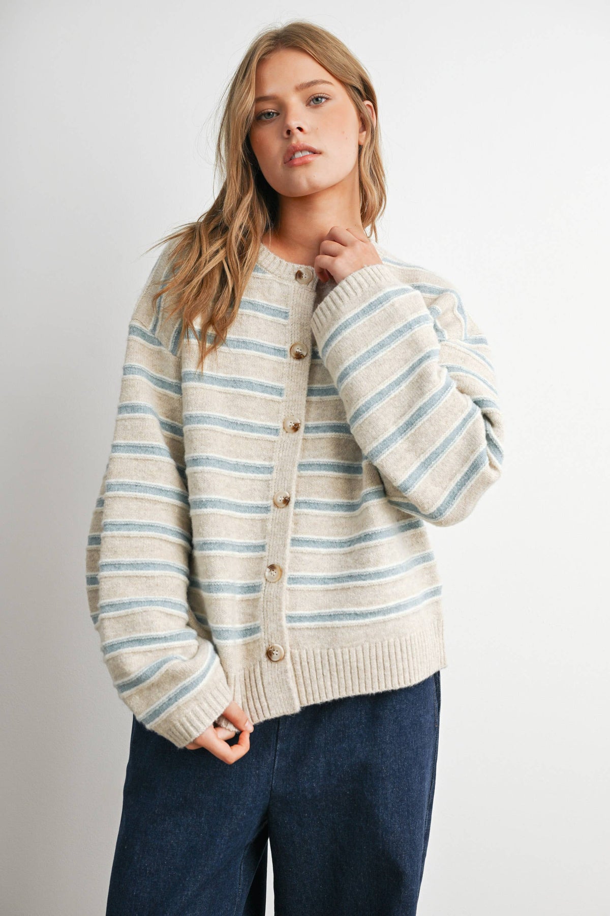 Cozy Stripe Cardigan: Taupe