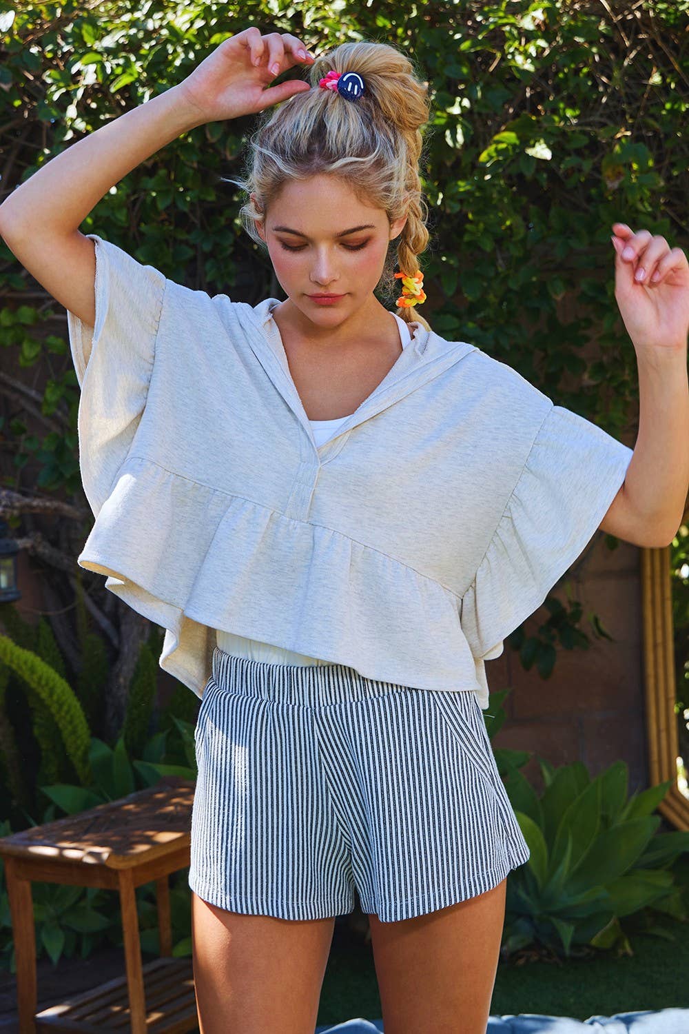 Ruffled Hoodie: Oatmeal