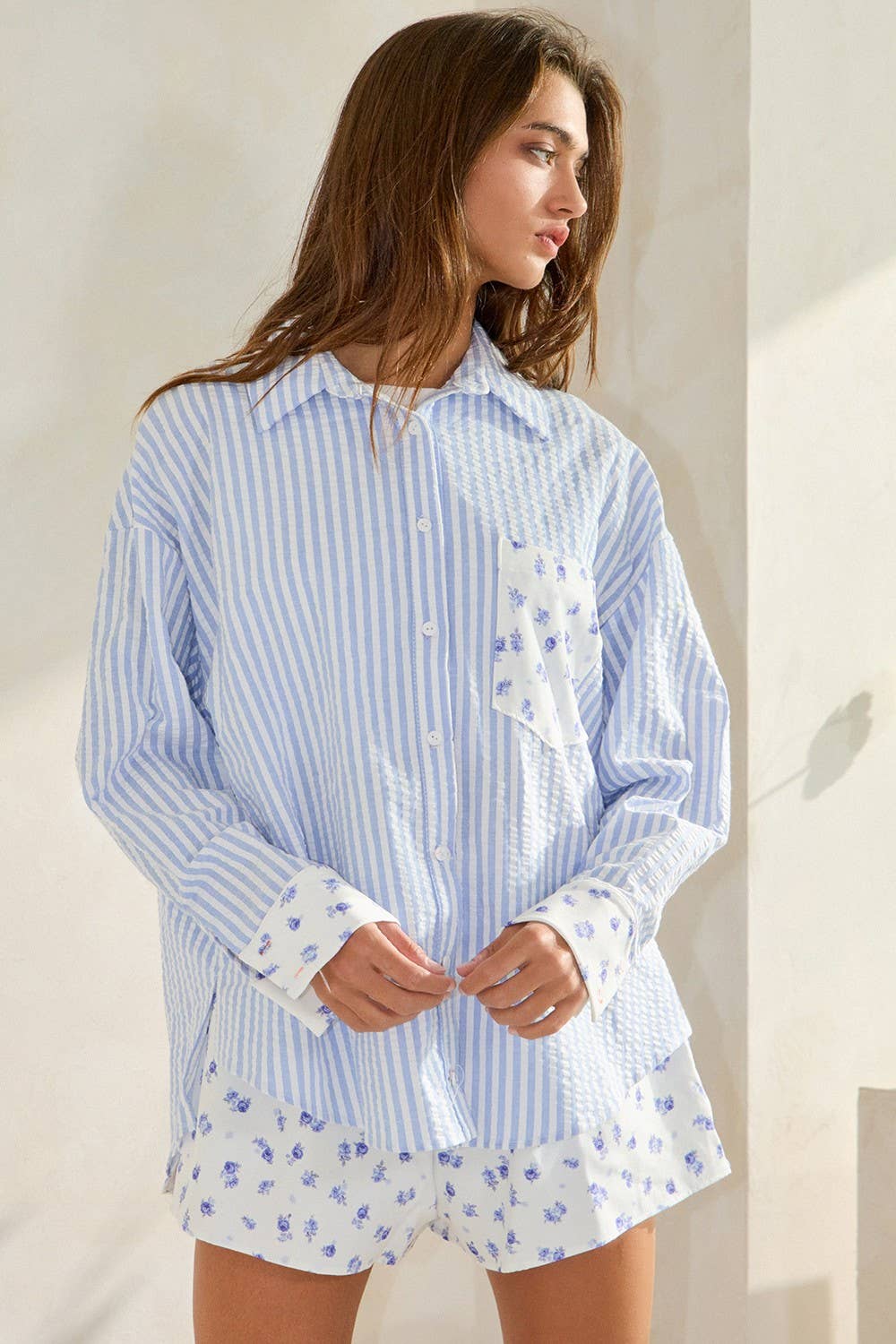 Floral Button-Down Set: Ivory