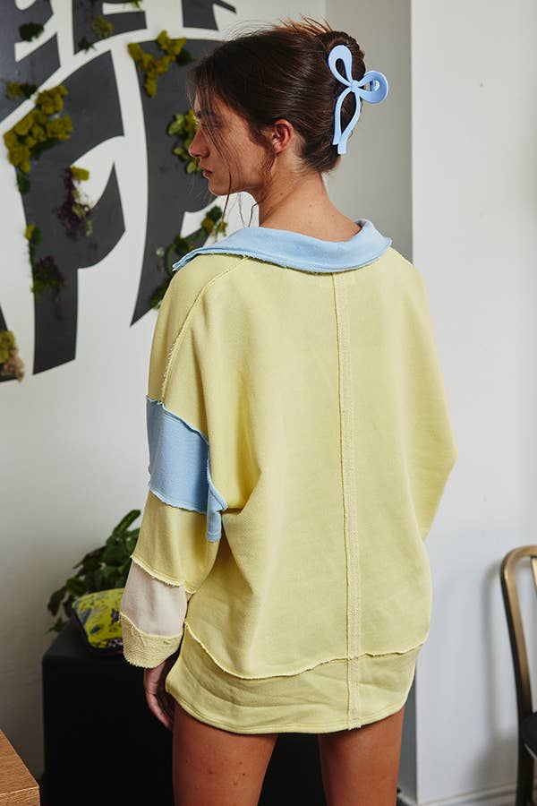 Color-block Collared Top: Yellow