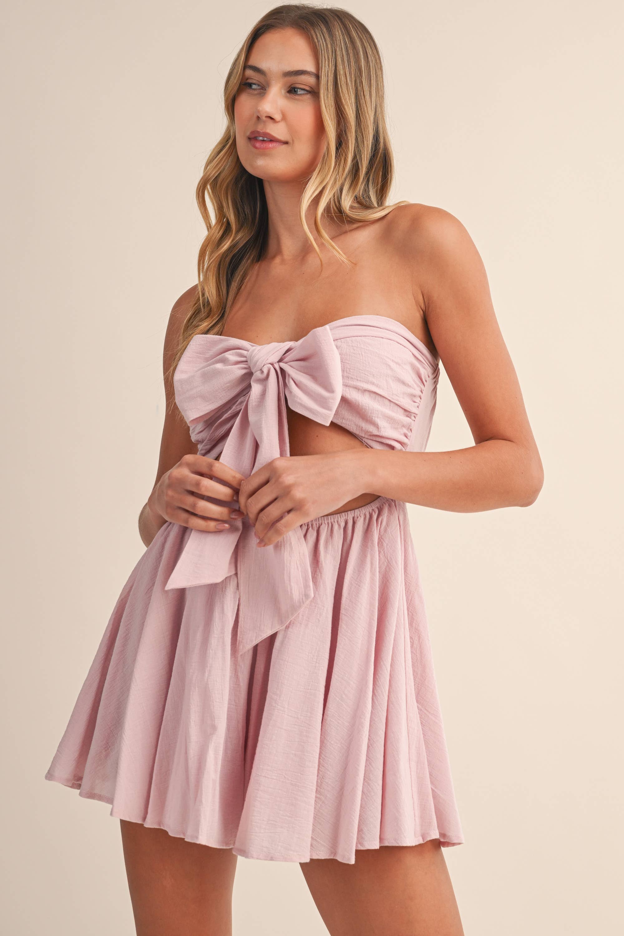 Tube Tied Fron Romper: Pink