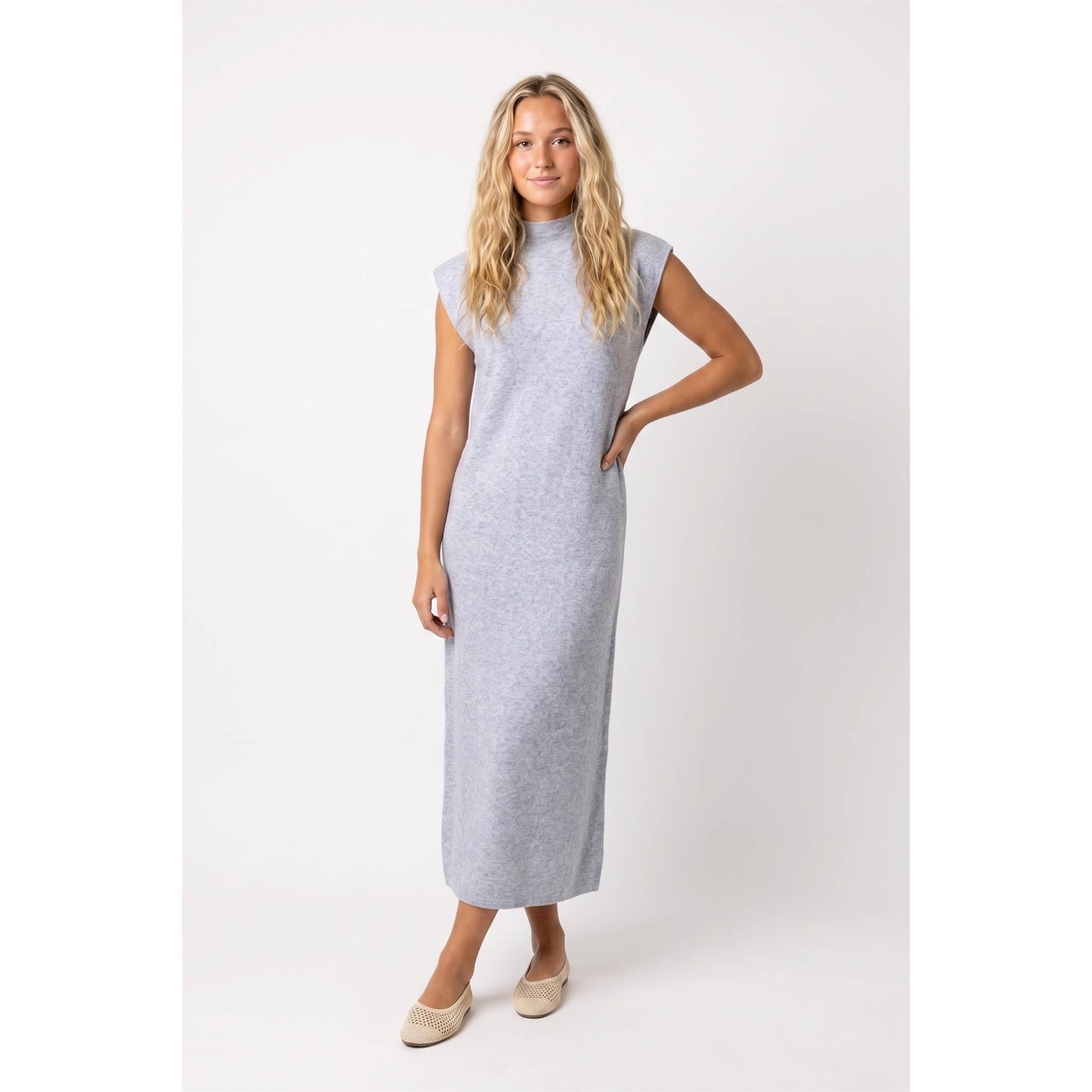 Cap Sweater Midi Dress: Grey