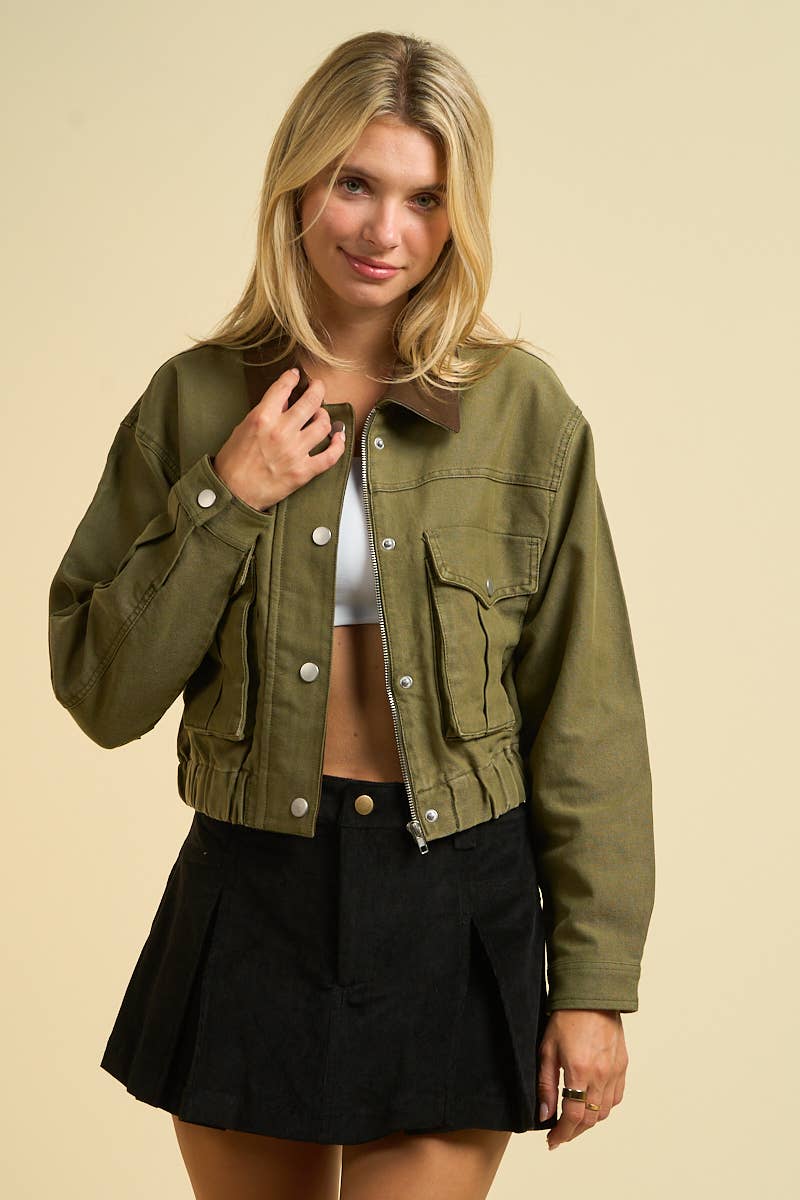 Contrast Utility Jacket: Khaki