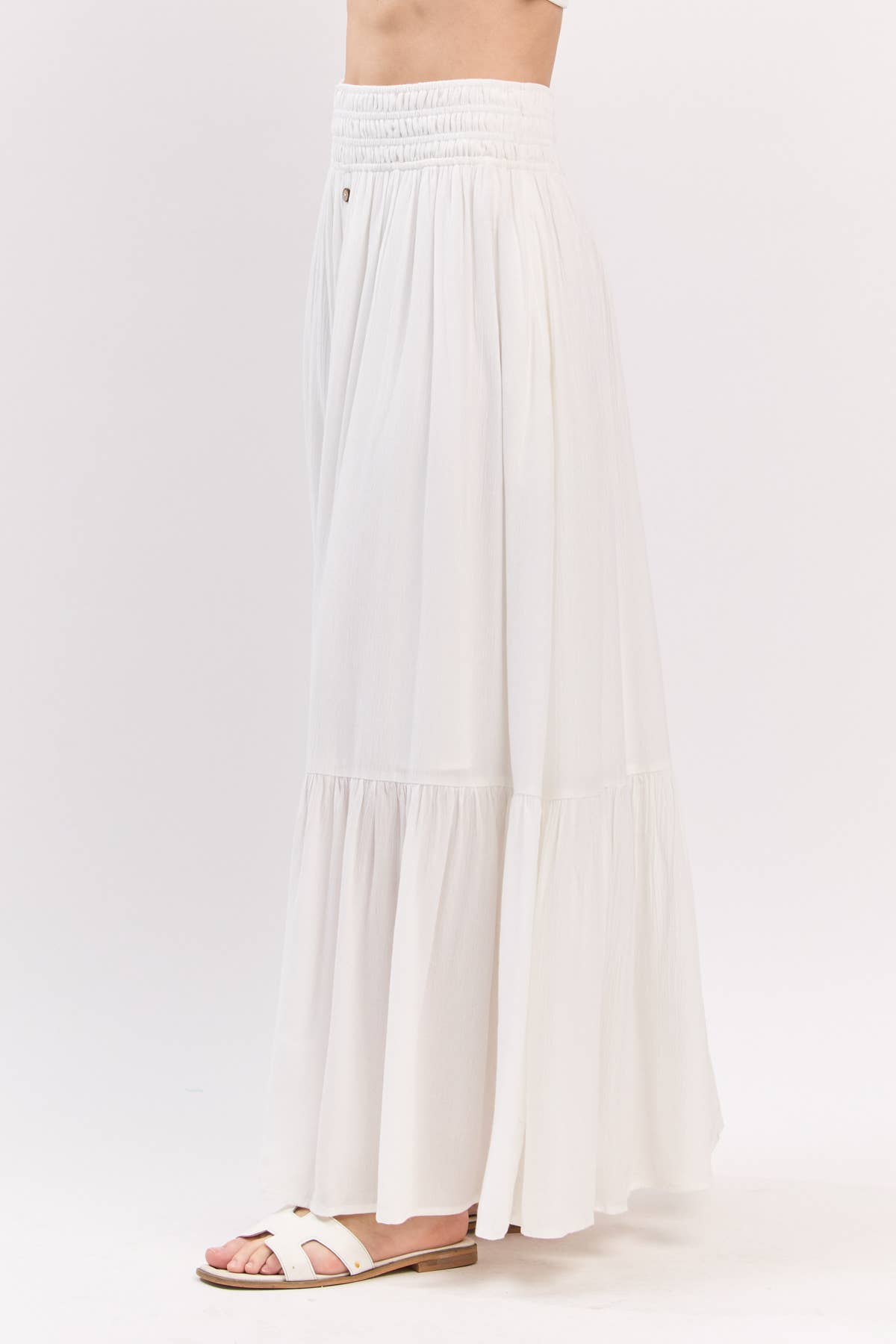 Ruffled Waist Maxi Skirt: Ivory