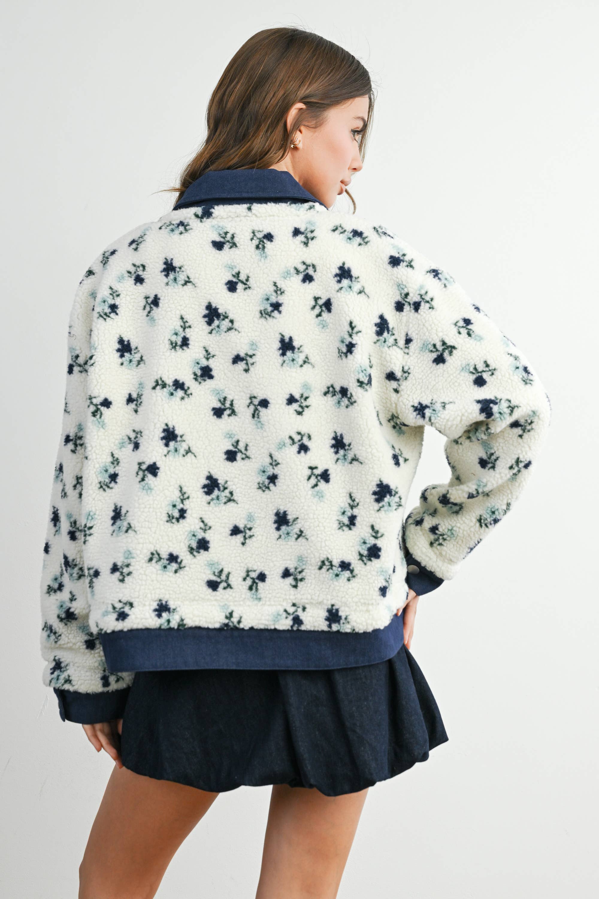 Floral Button-Down Jacket - Navy